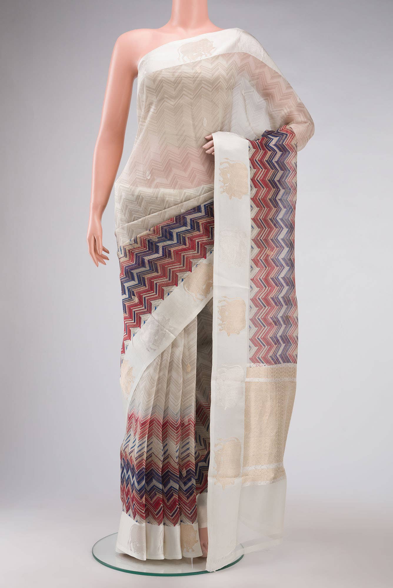 Beige Organza Silk Saree