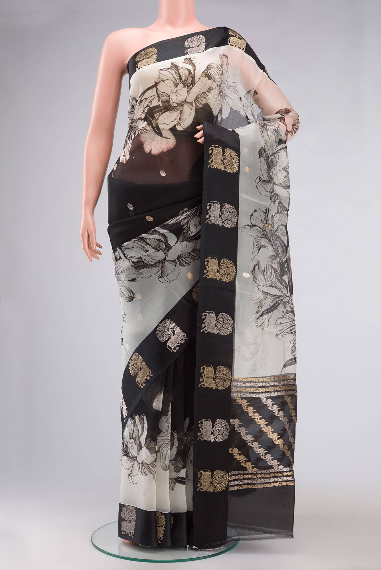 Black Organza Silk Saree