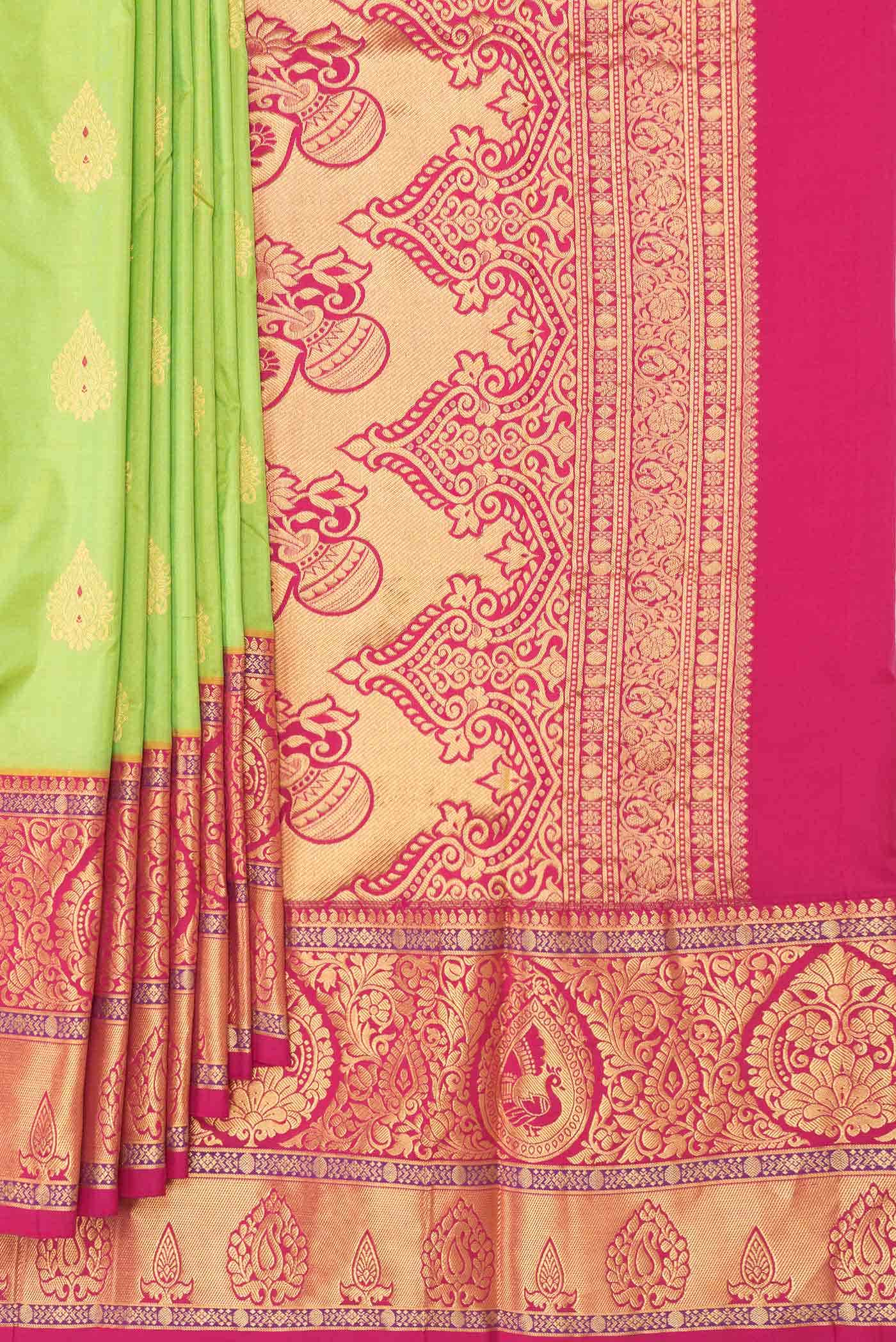 Parrot Green Dual Tone Kanchipuram Silk Saree