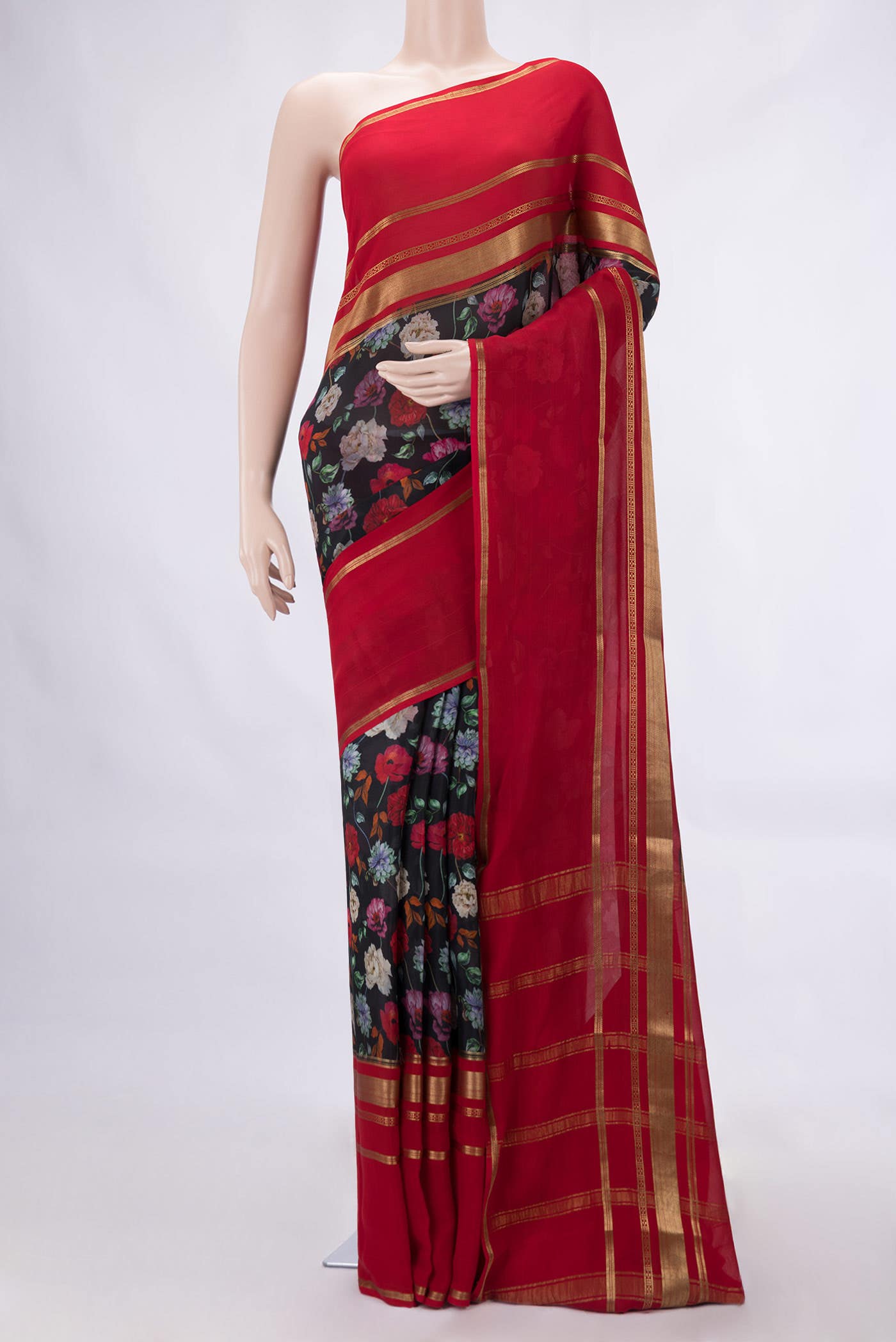 Black Mysore Crepe Saree
