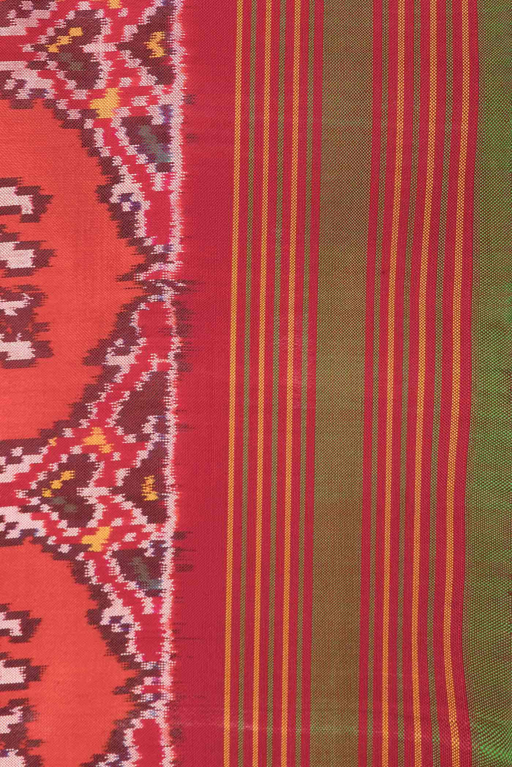 Pure Silk Pure Zari Orange Dual Tone Double Ikat Saree