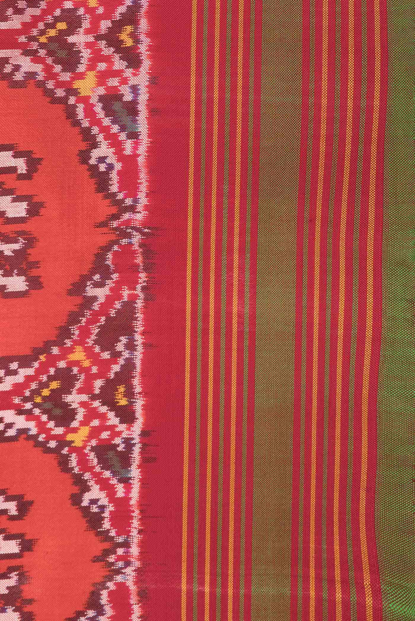 Pure Silk Pure Zari Orange Dual Tone Double Ikat Saree