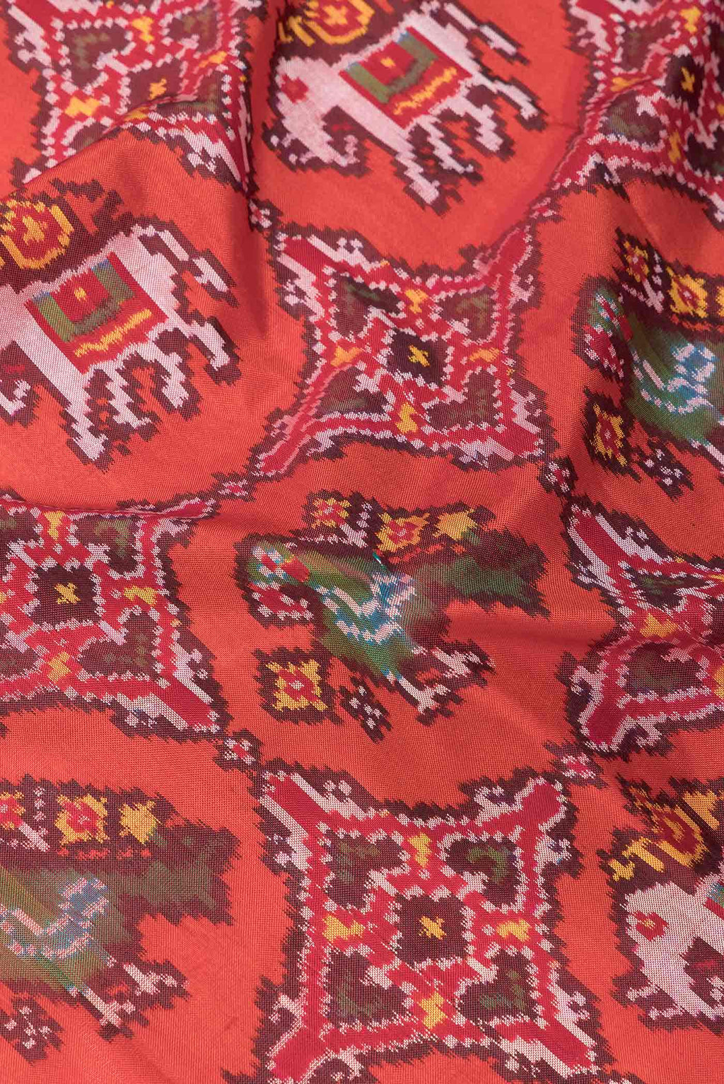 Pure Silk Pure Zari Orange Dual Tone Double Ikat Saree