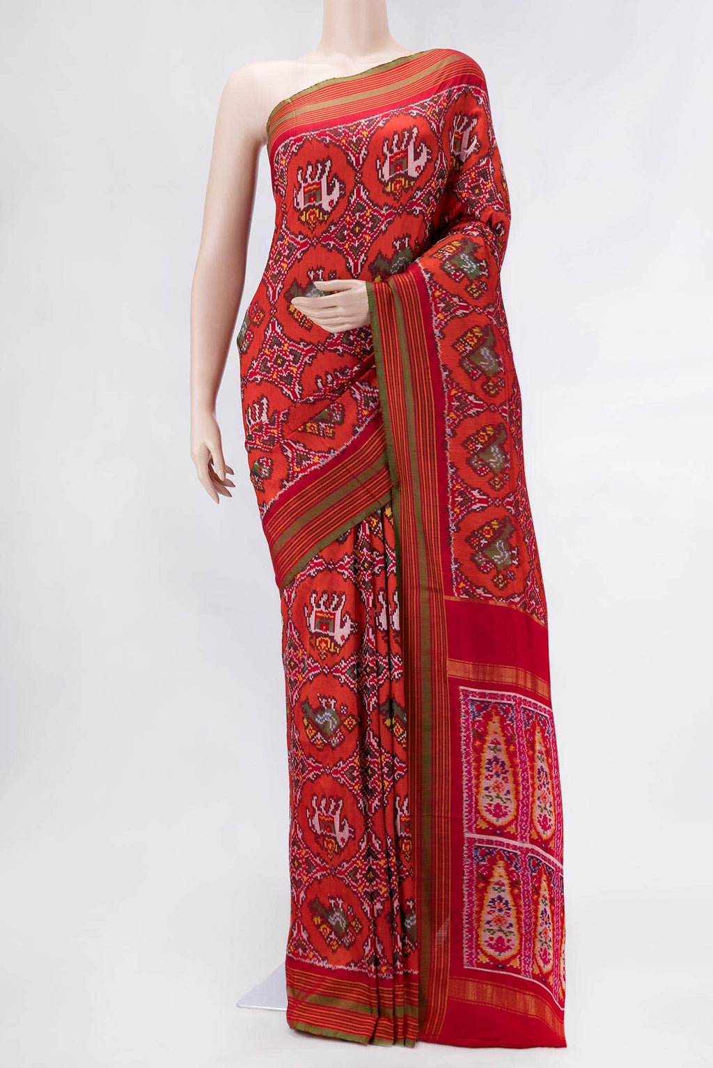 Pure Silk Pure Zari Orange Dual Tone Double Ikat Saree