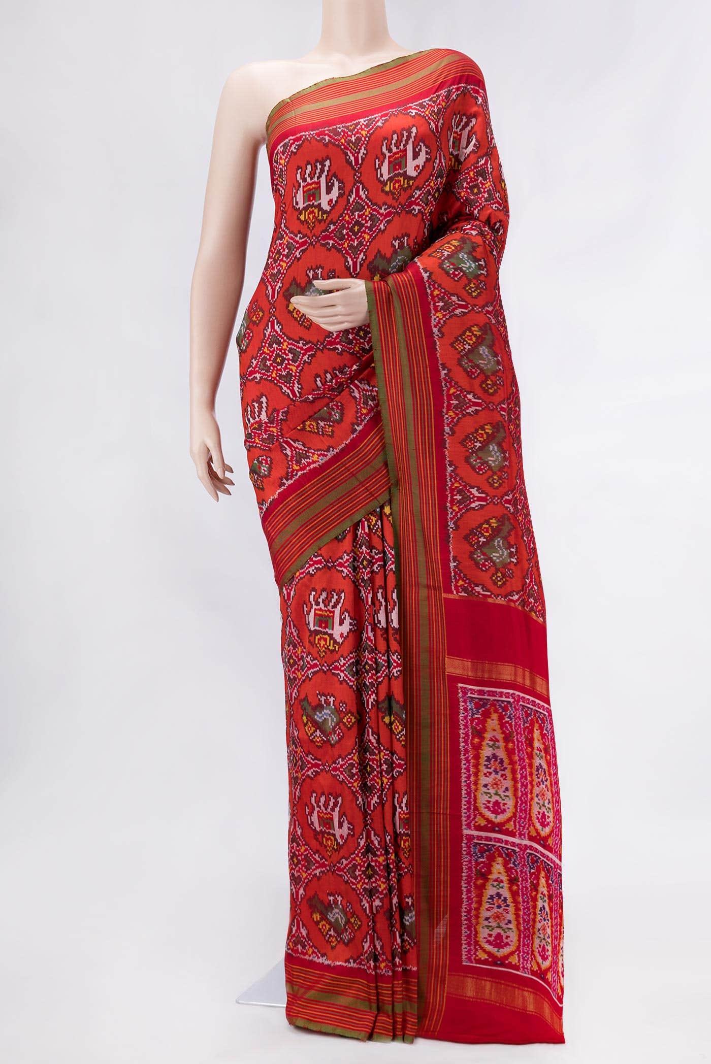 Pure Silk Pure Zari Orange Dual Tone Double Ikat Saree