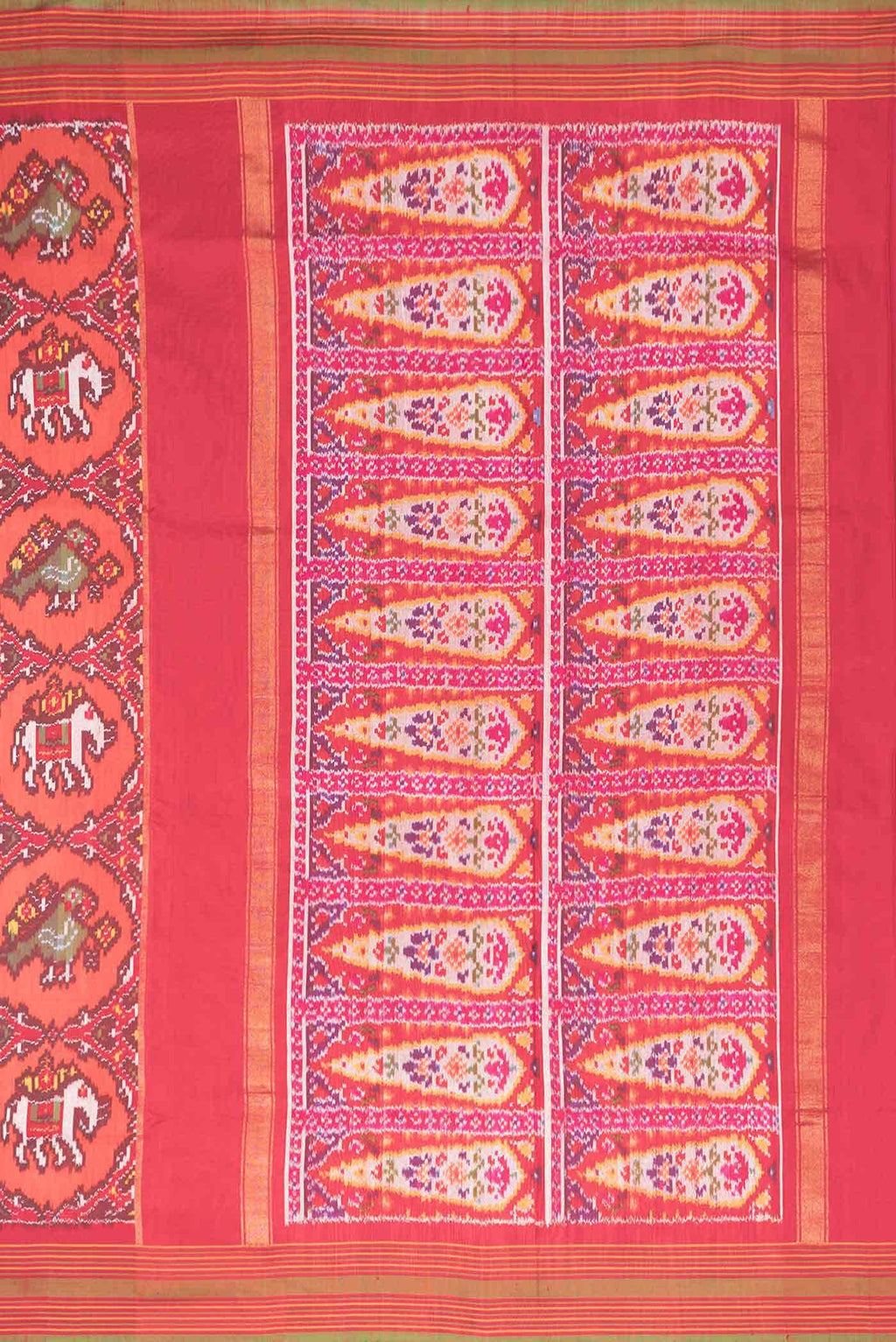 Pure Silk Pure Zari Orange Dual Tone Double Ikat Saree