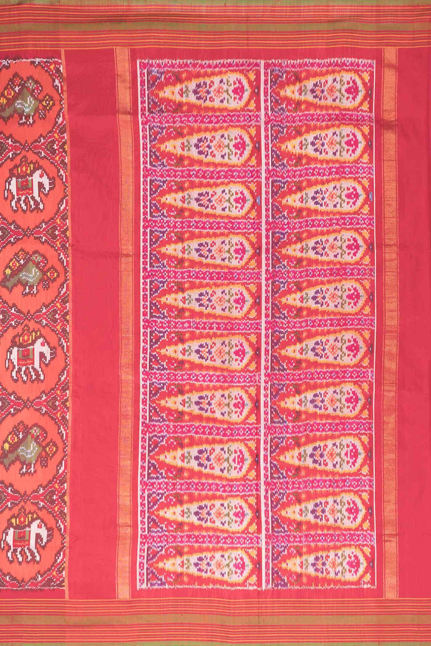 Pure Silk Pure Zari Orange Dual Tone Double Ikat Saree