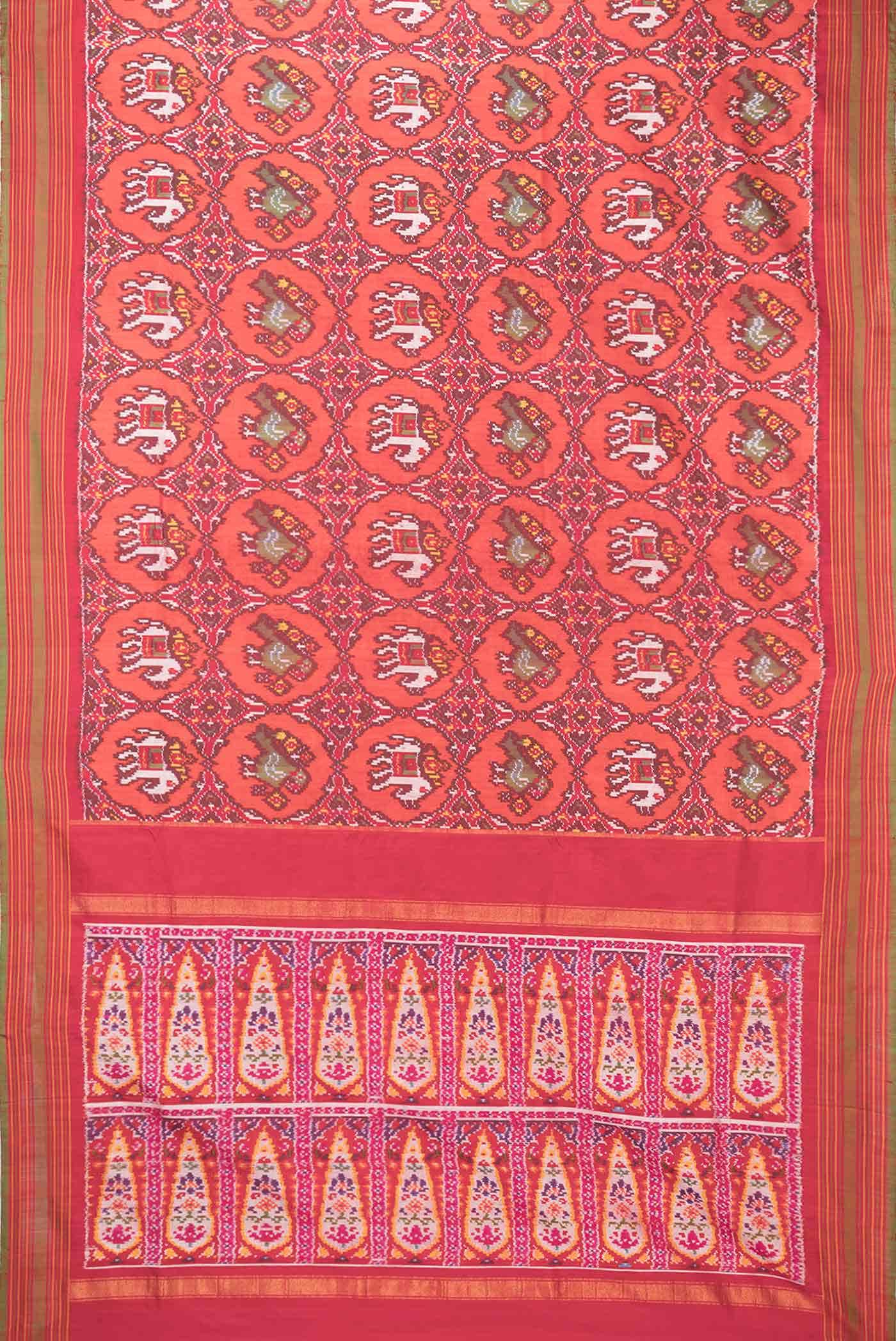 Pure Silk Pure Zari Orange Dual Tone Double Ikat Saree