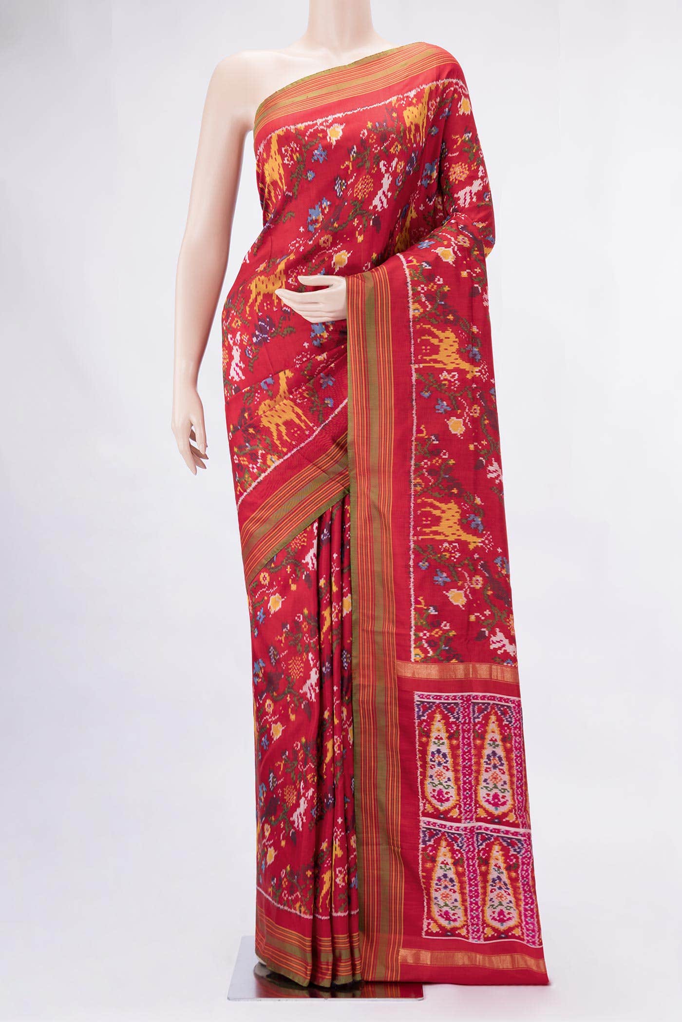 Red Dual Tone Double Ikat Saree