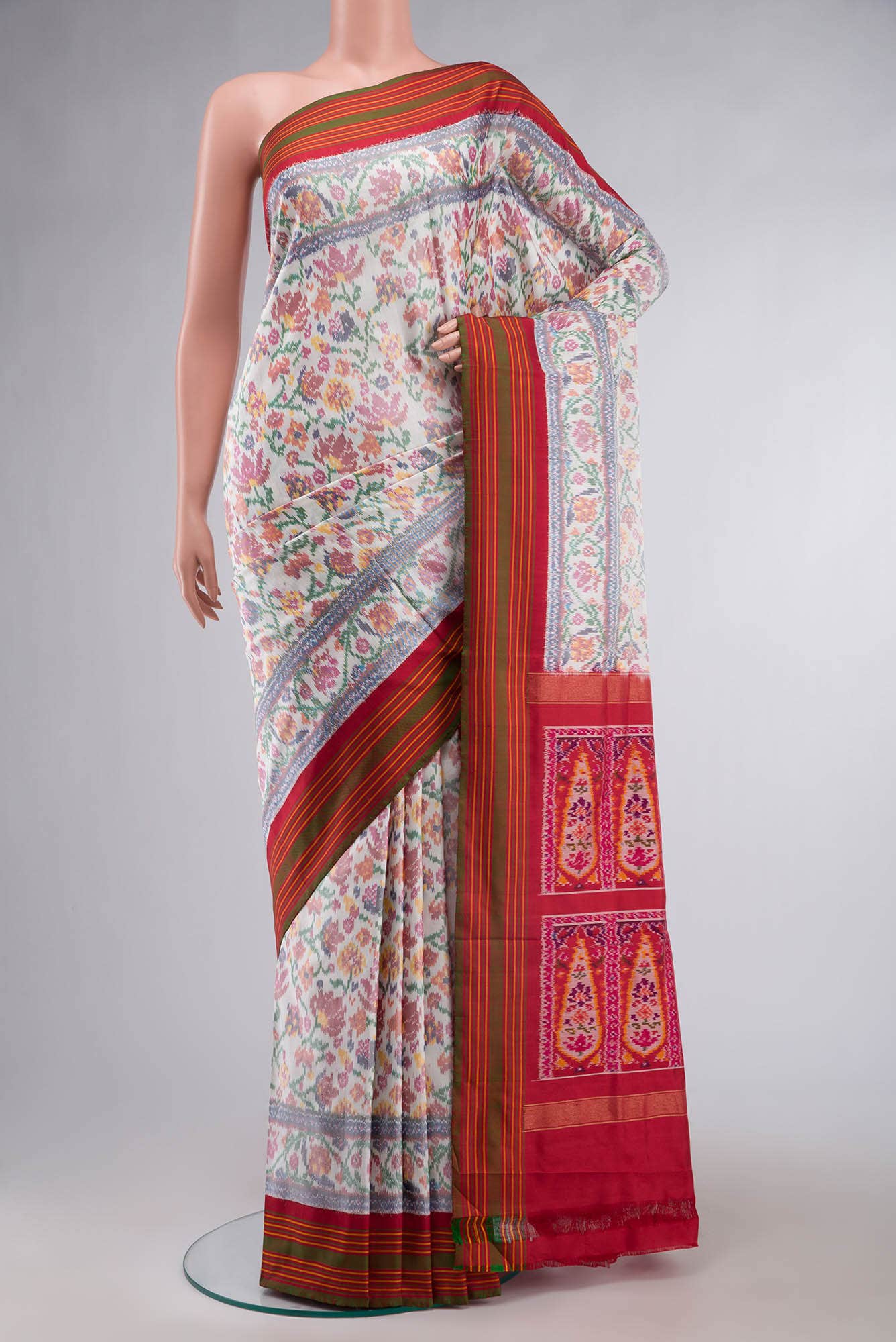 White Rajkot Patola Silk Saree