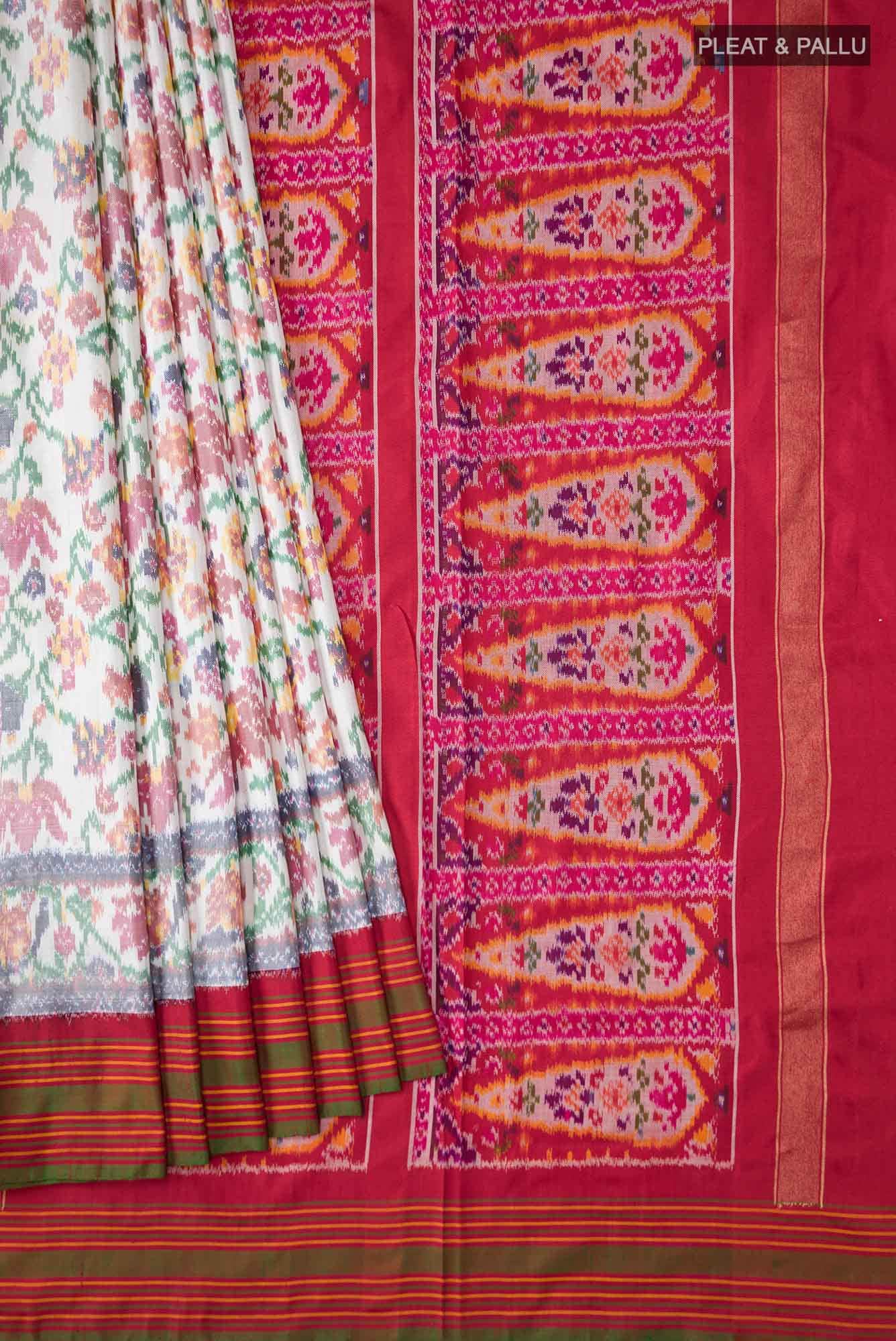 White Rajkot Patola Silk Saree