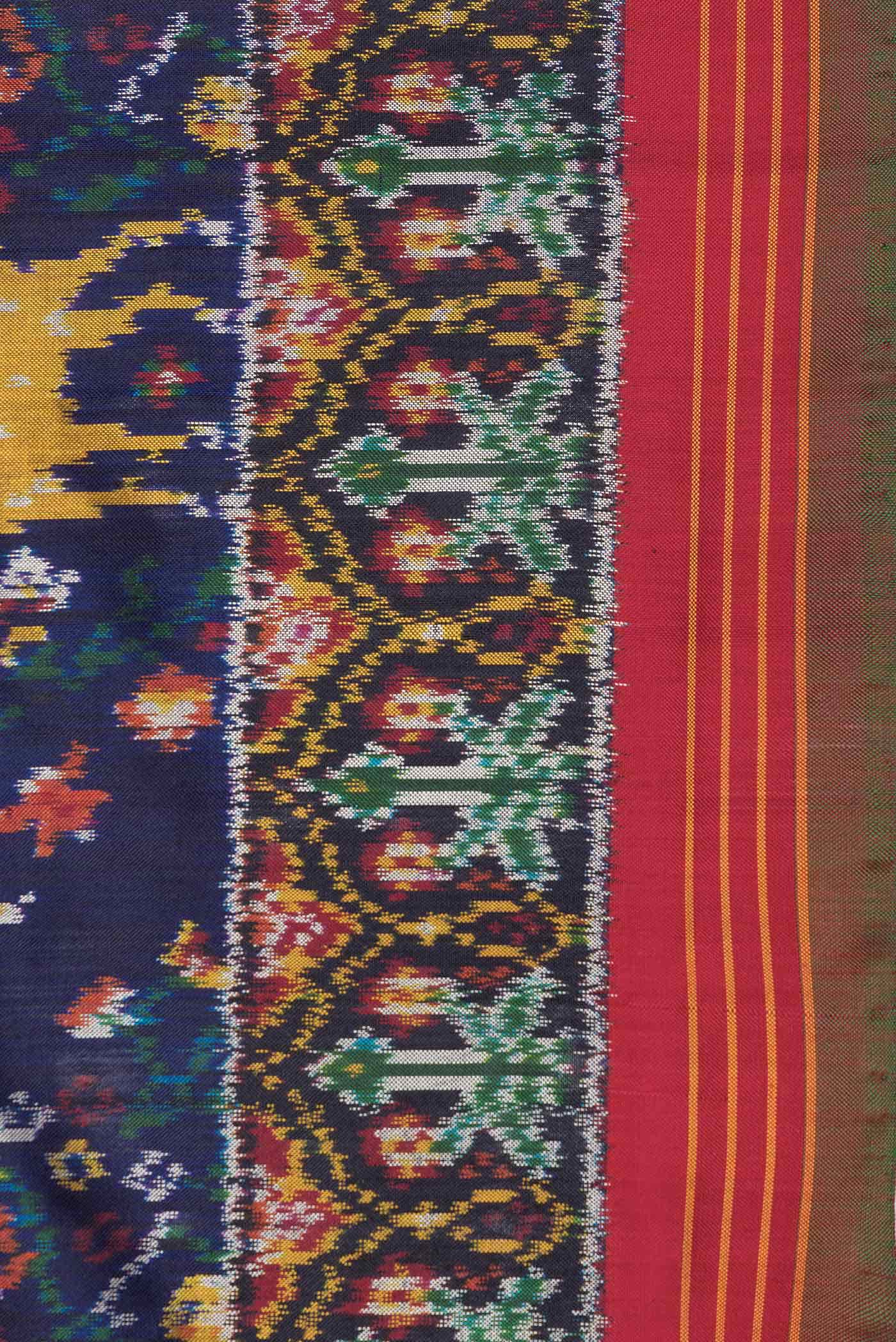 Pure Silk Pure Zari Navy Blue Dual Tone Double Ikat Saree