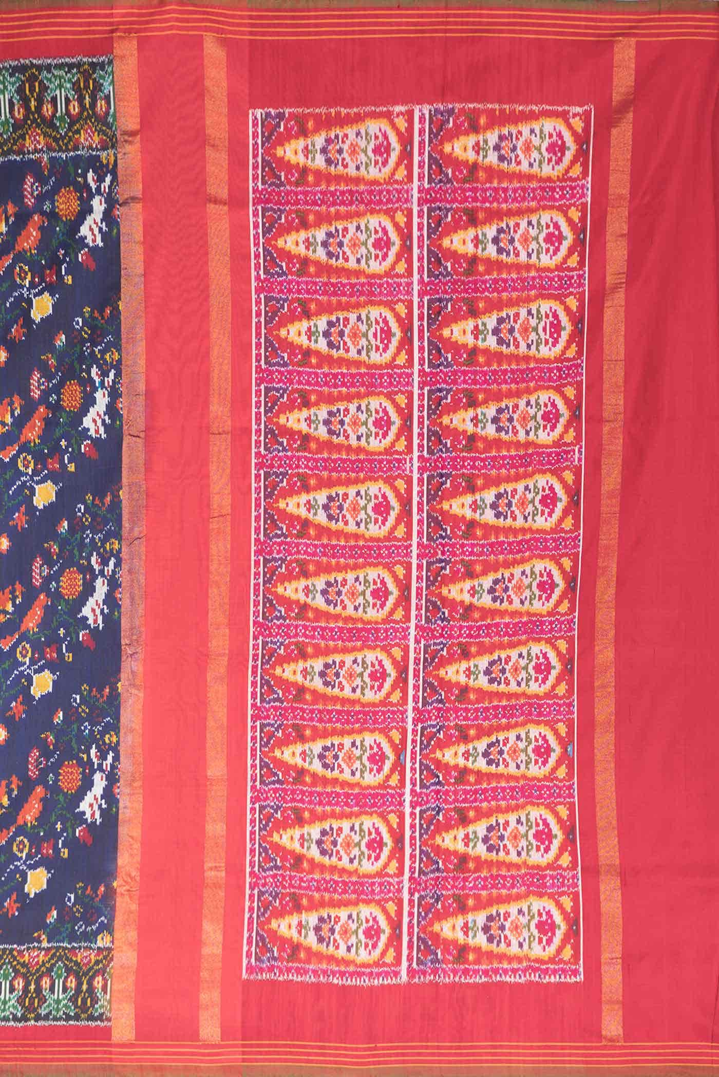 Pure Silk Pure Zari Navy Blue Dual Tone Double Ikat Saree