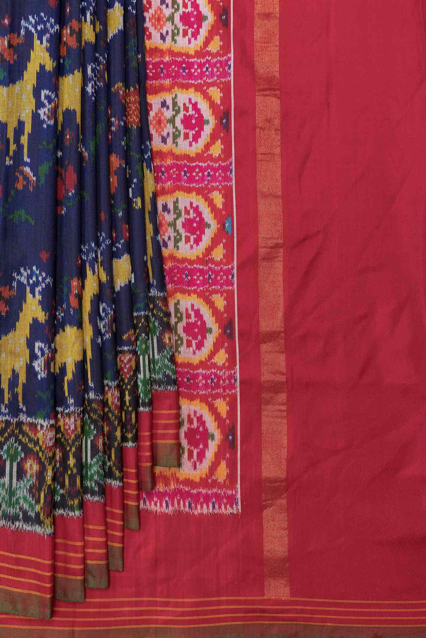 Pure Silk Pure Zari Navy Blue Dual Tone Double Ikat Saree