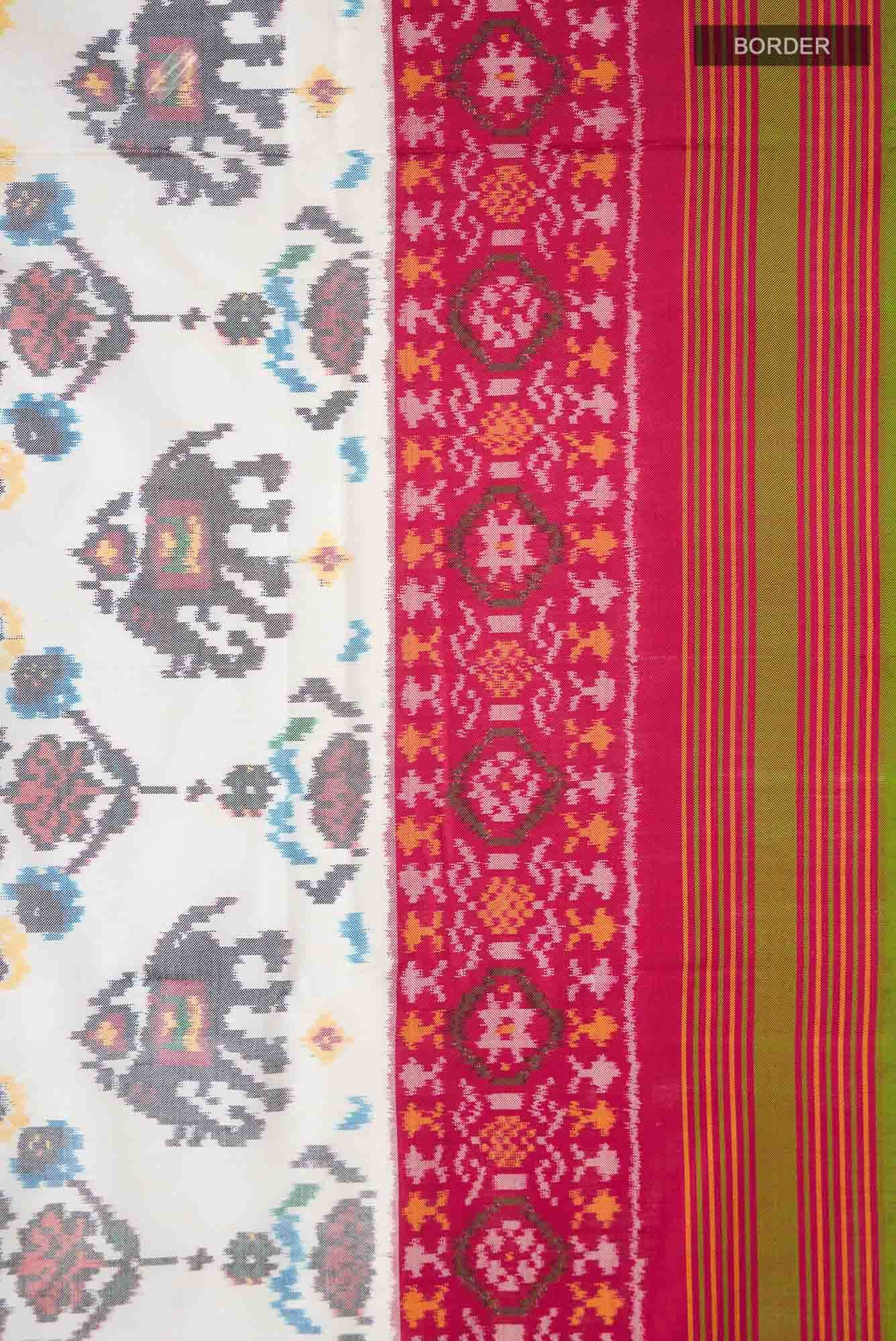White Rajkot Patola Silk Saree