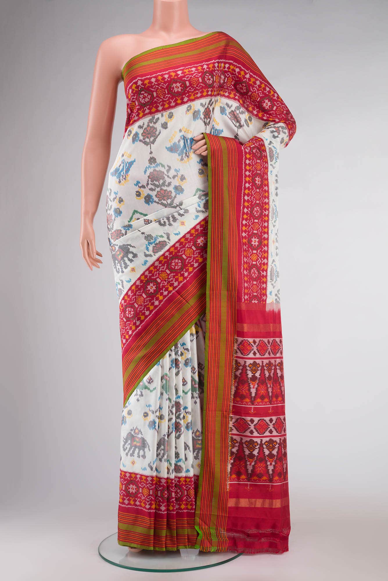 White Rajkot Patola Silk Saree
