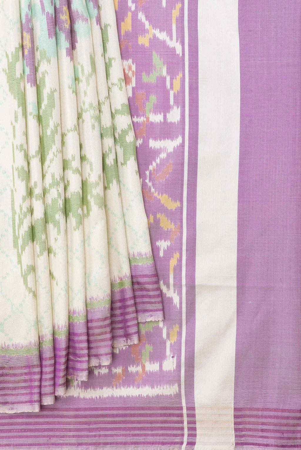 Off White Dual Tone Double Ikat Saree
