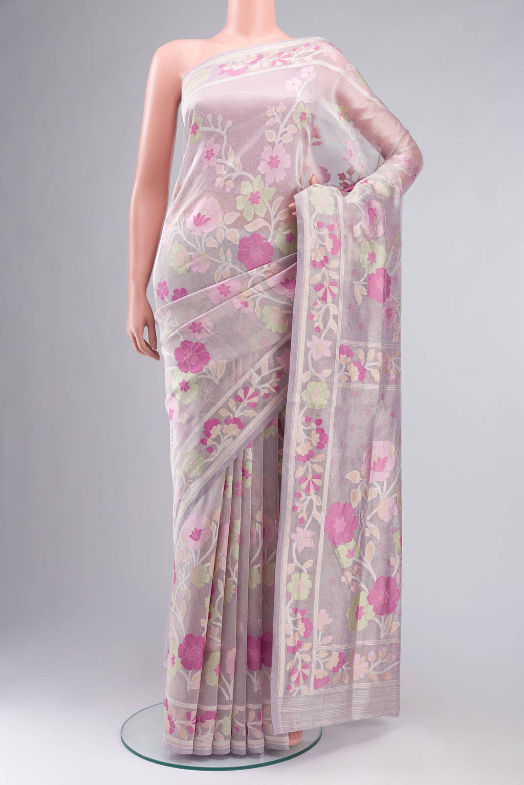 Rose pink Banarasi Tissue Silk Saree