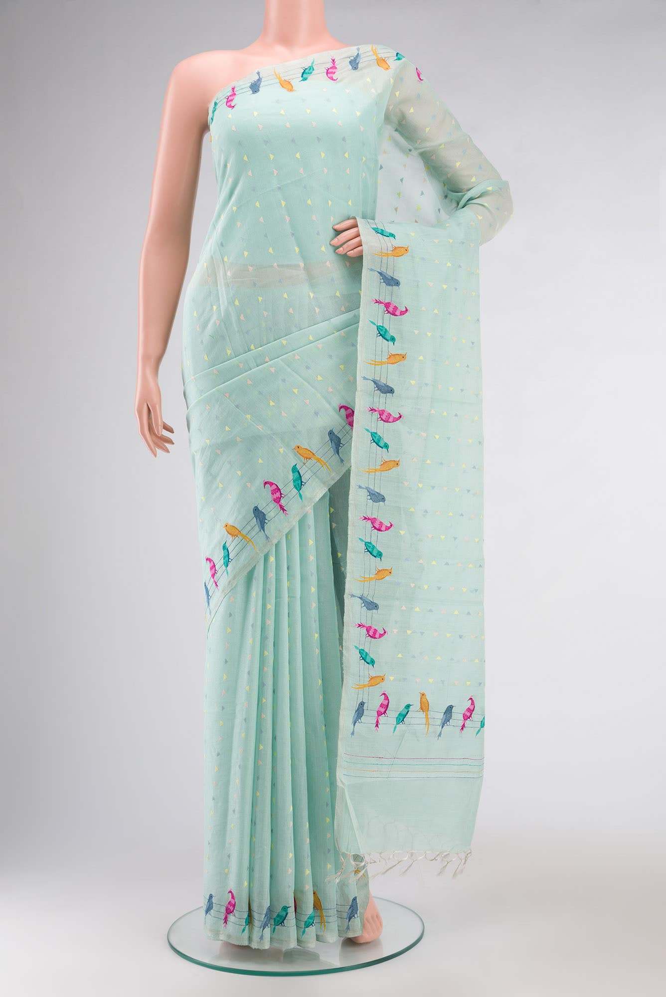 Sea Green Chanderi Silk Cotton Saree