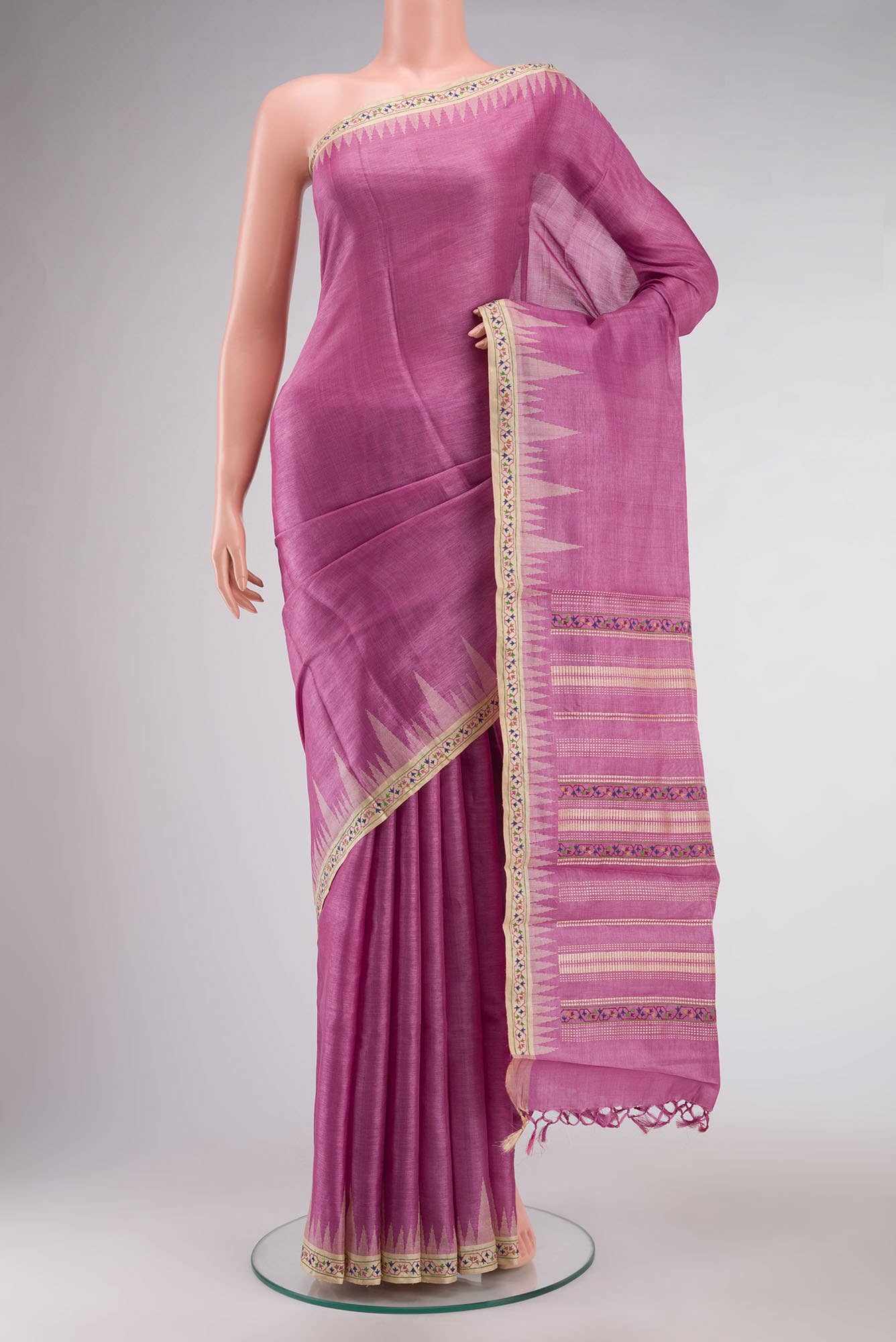 Pink Bhagalpuri Tussar Silk Saree