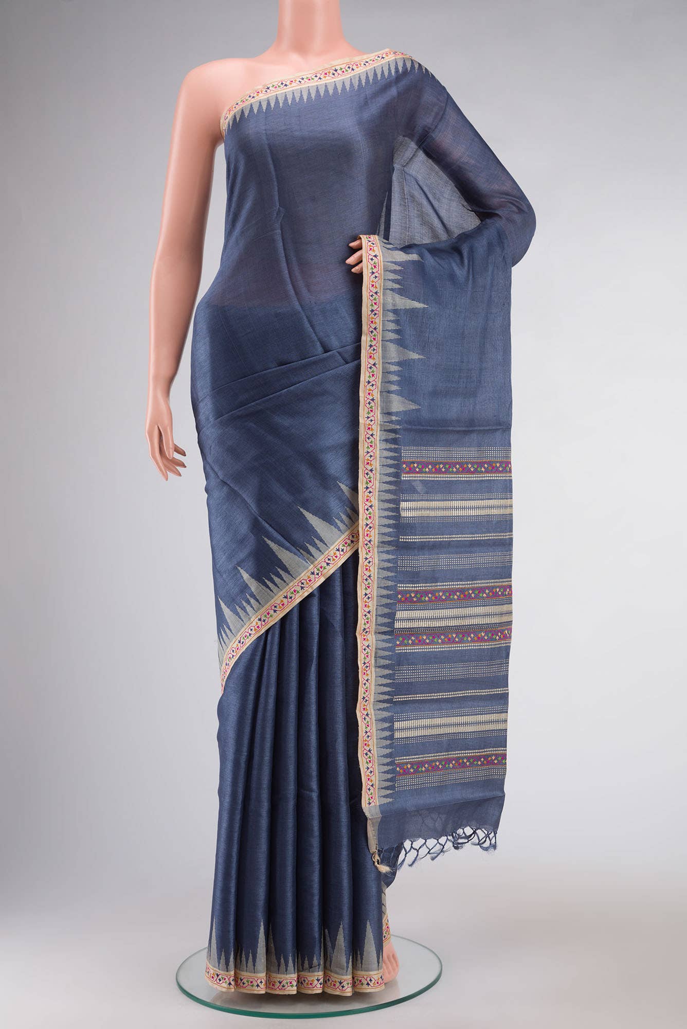 Blue Tussar Silk Saree