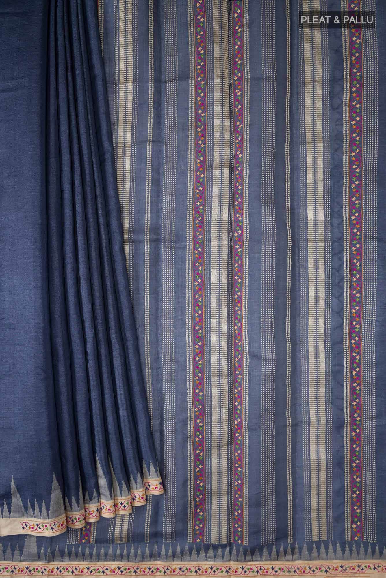 Blue Tussar Silk Saree