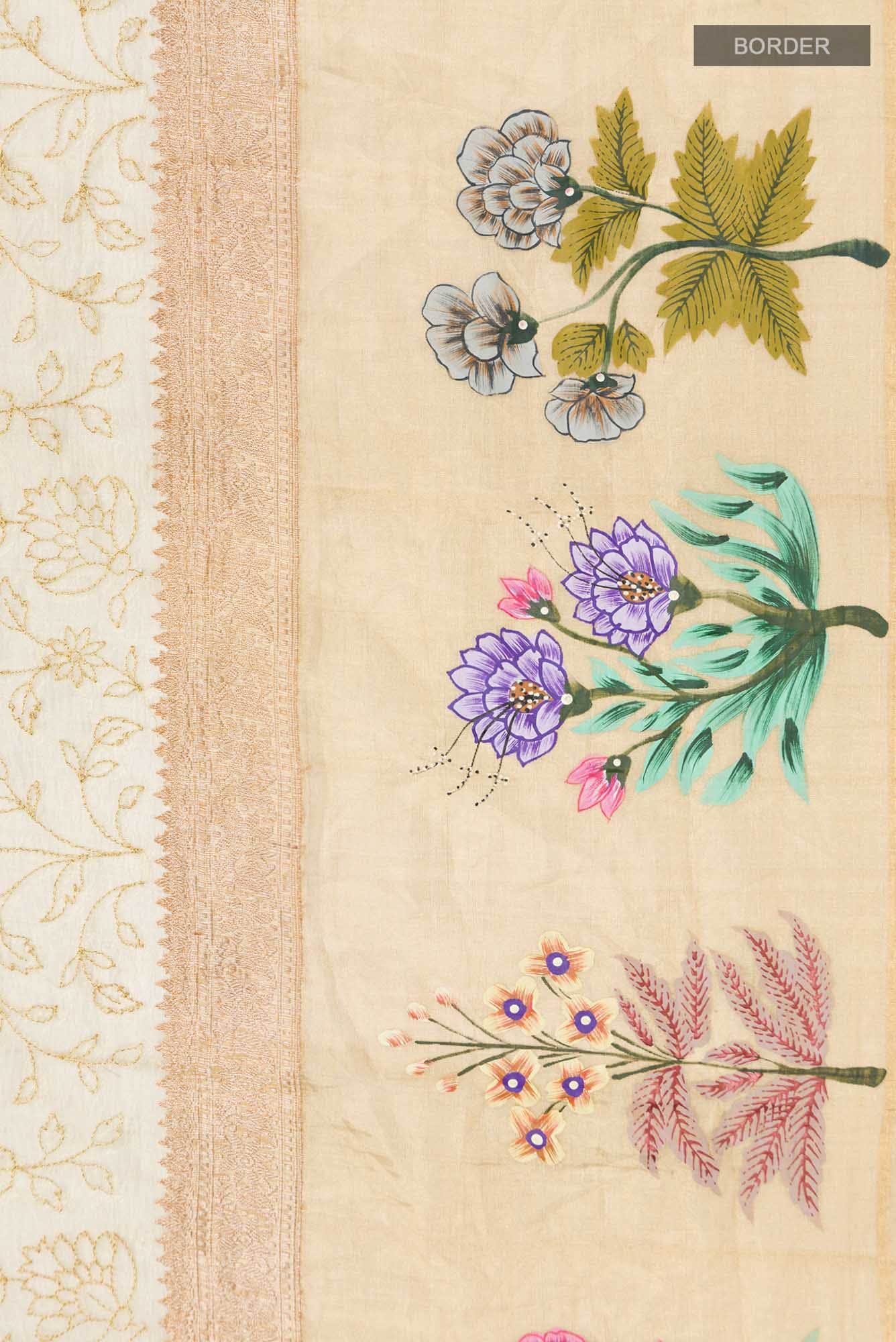 Beige Tussar Silk Saree