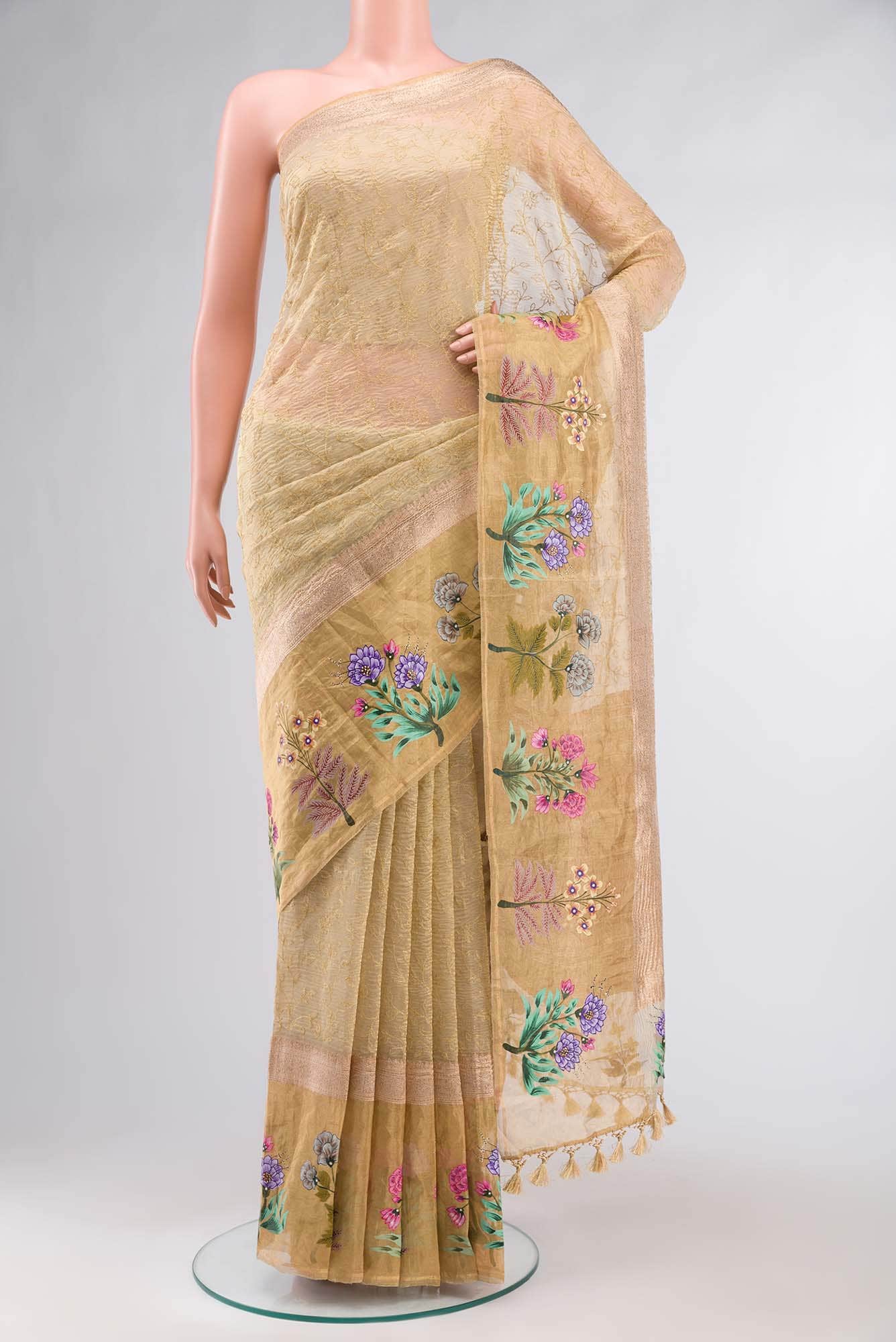 Beige Tussar Silk Saree