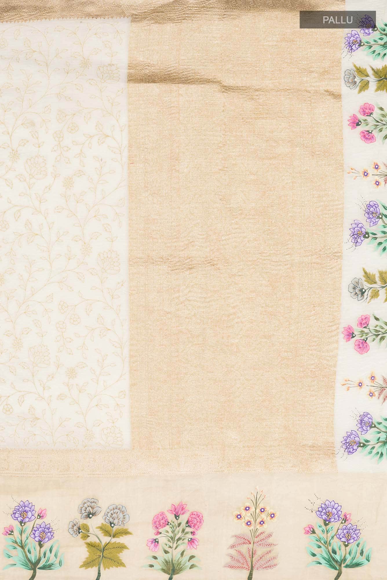 Beige Tussar Silk Saree