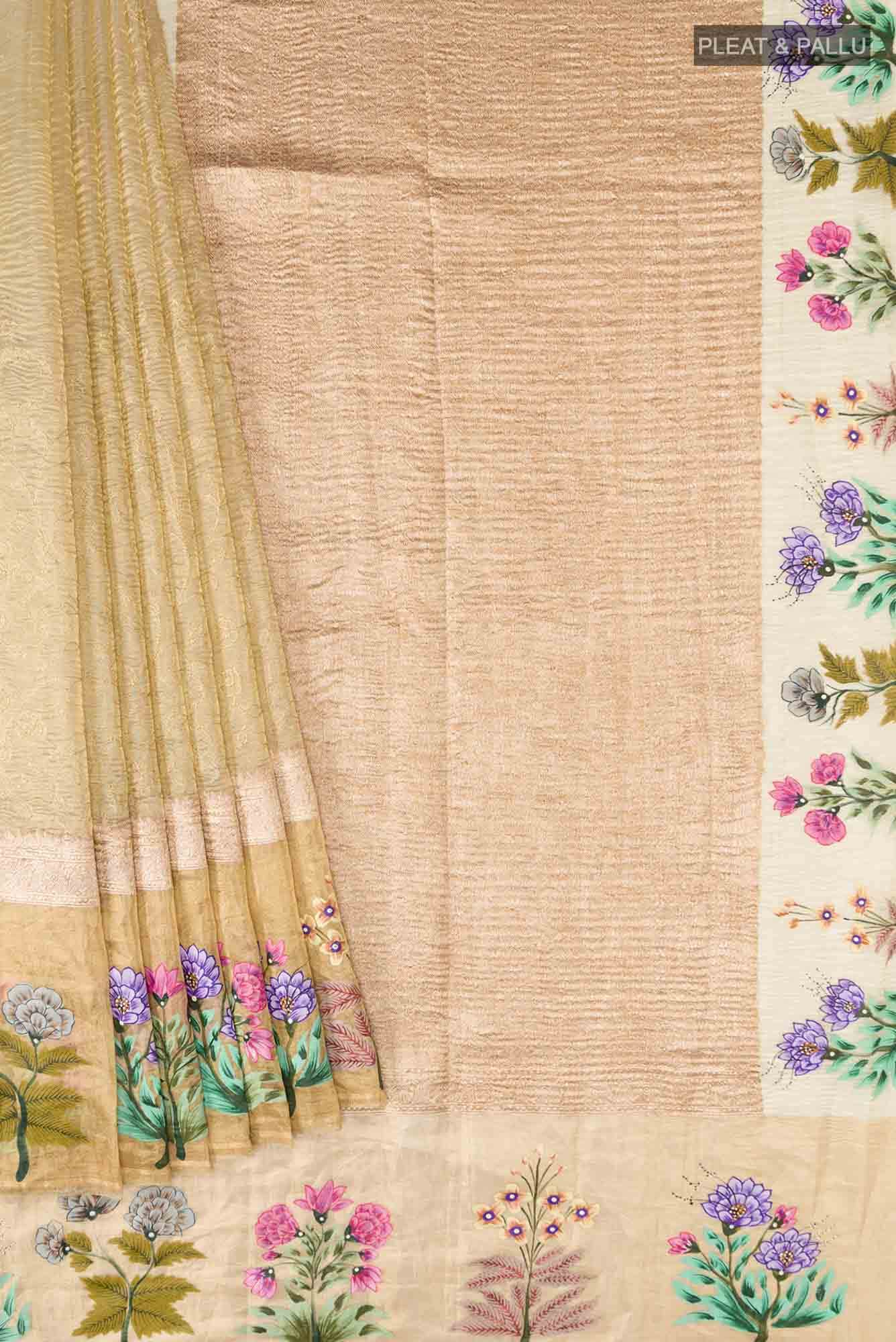 Beige Tussar Silk Saree