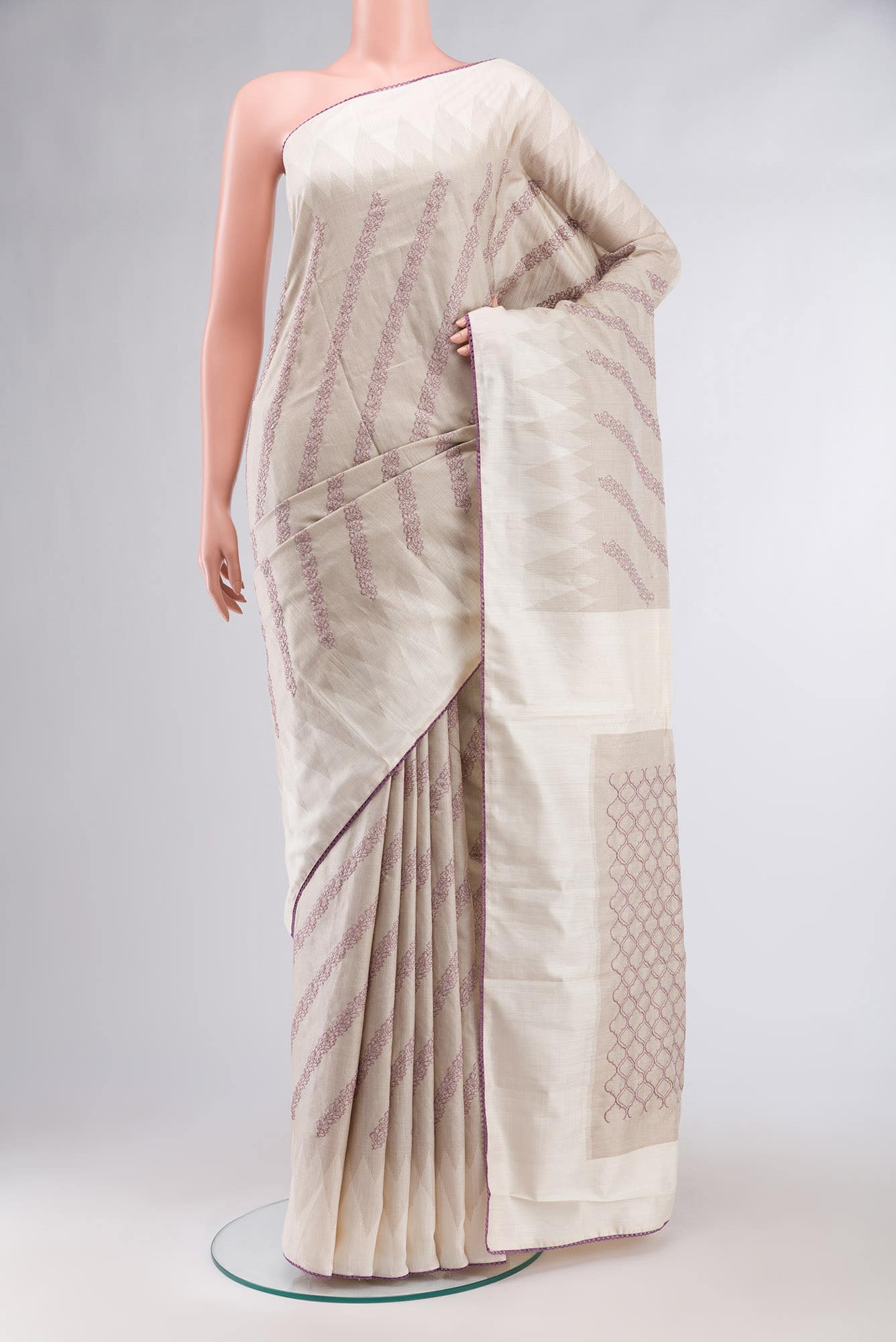 Beige Bhagalpuri Tussar Silk Saree