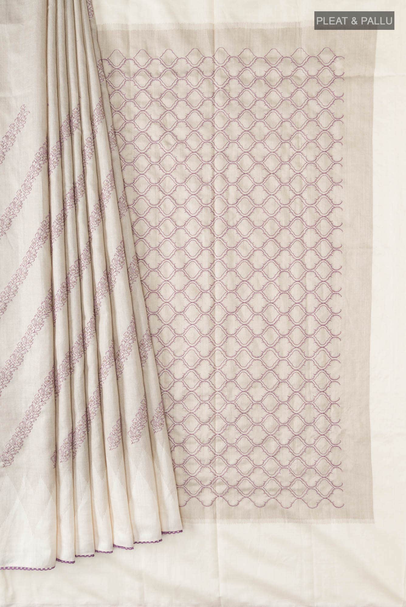 Beige Bhagalpuri Tussar Silk Saree