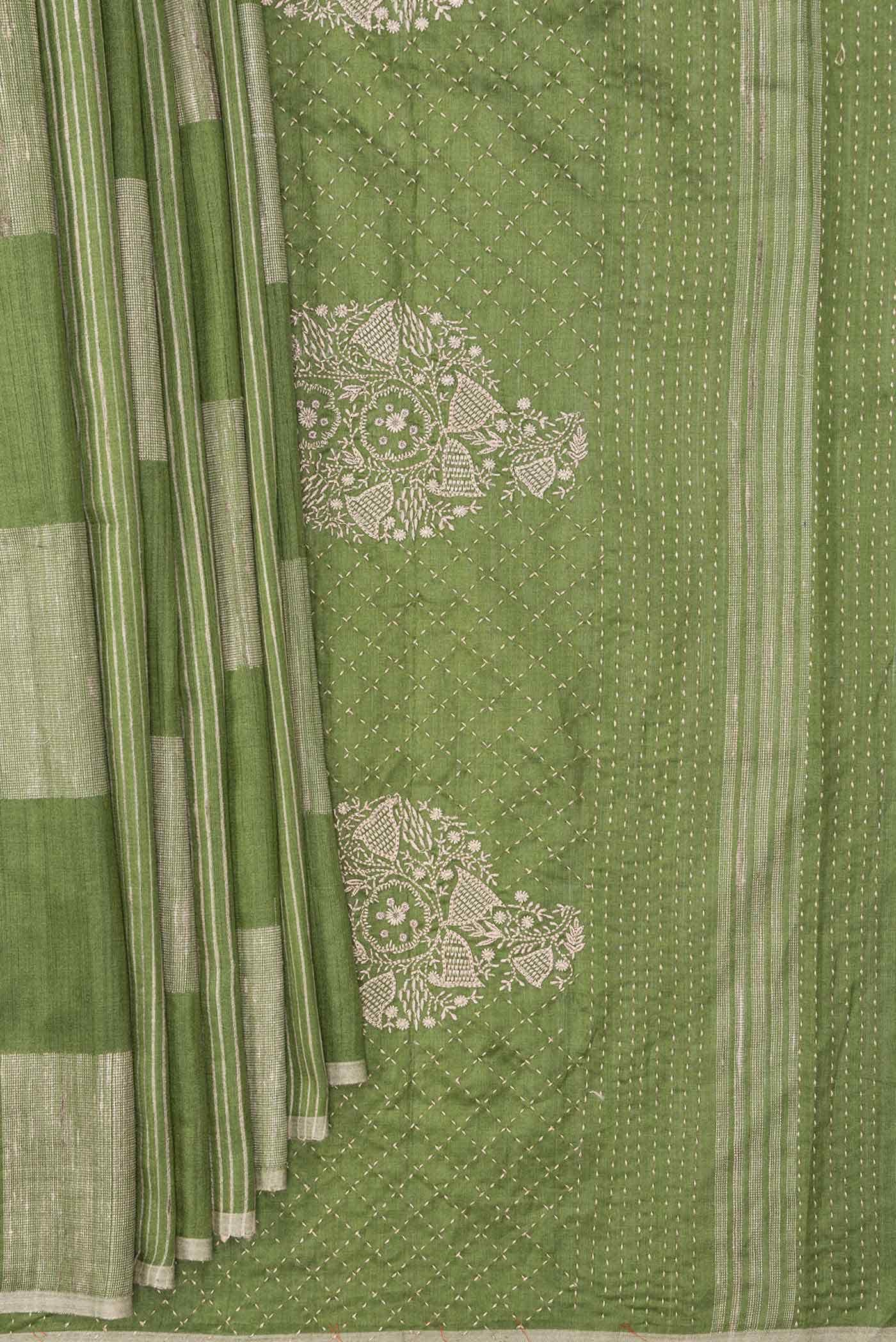 Green Dual Tone Tussar Silk Saree
