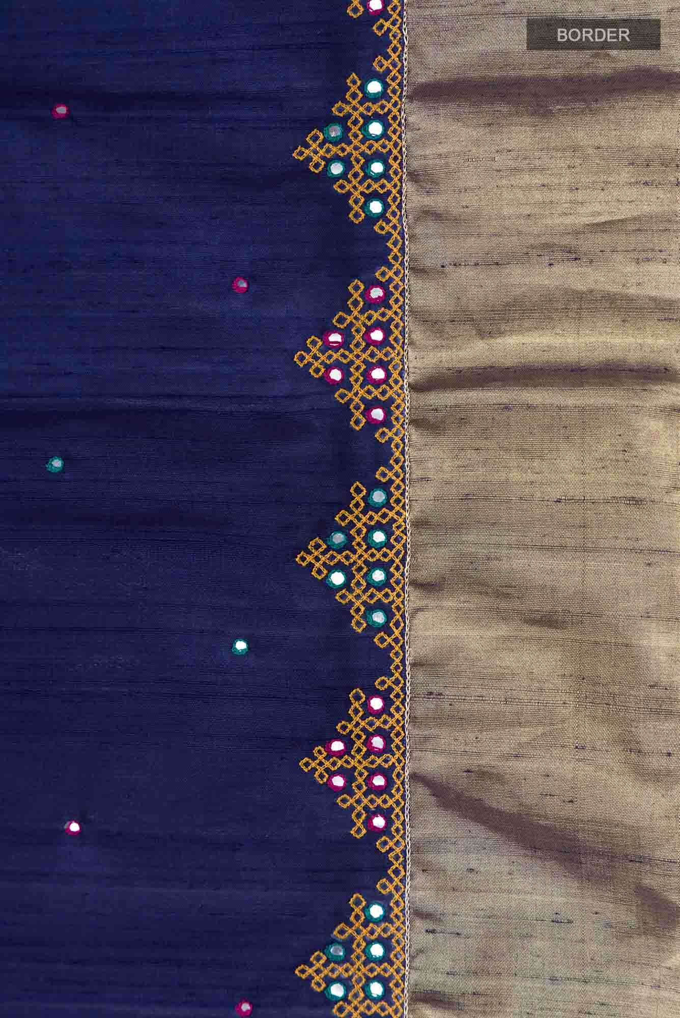 Navy Blue Raw Silk Saree