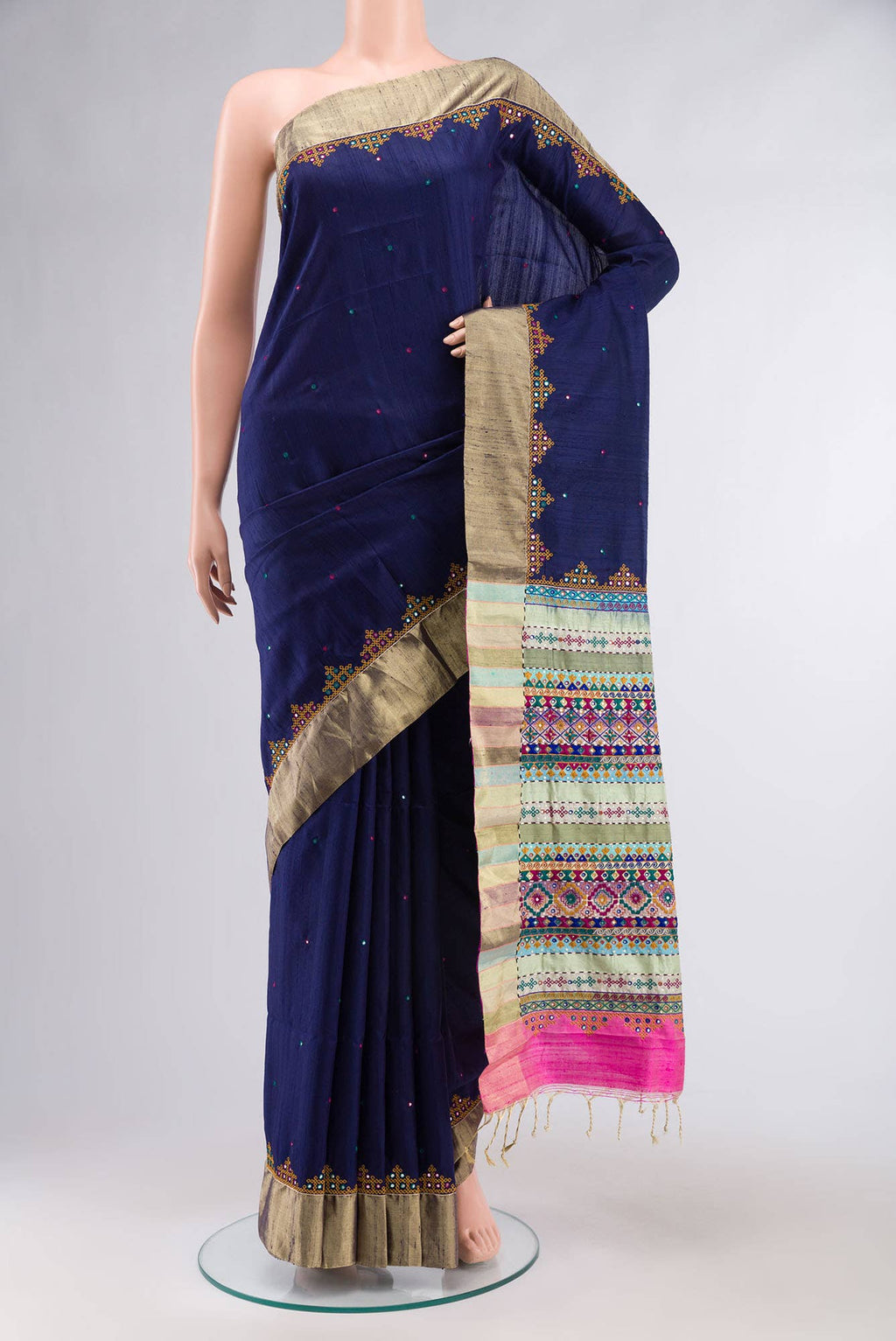 Navy Blue Raw Silk Saree