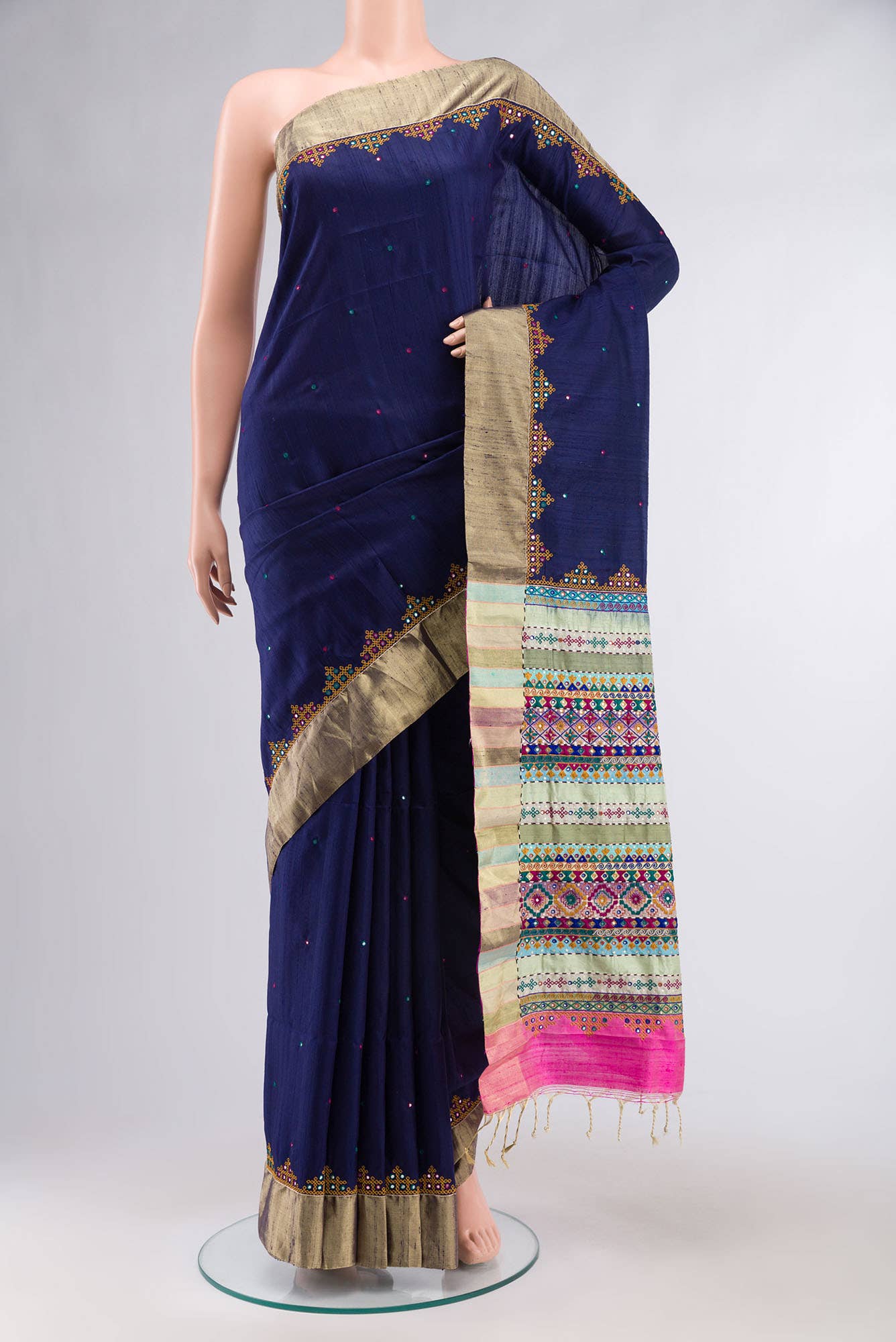 Navy Blue Raw Silk Saree