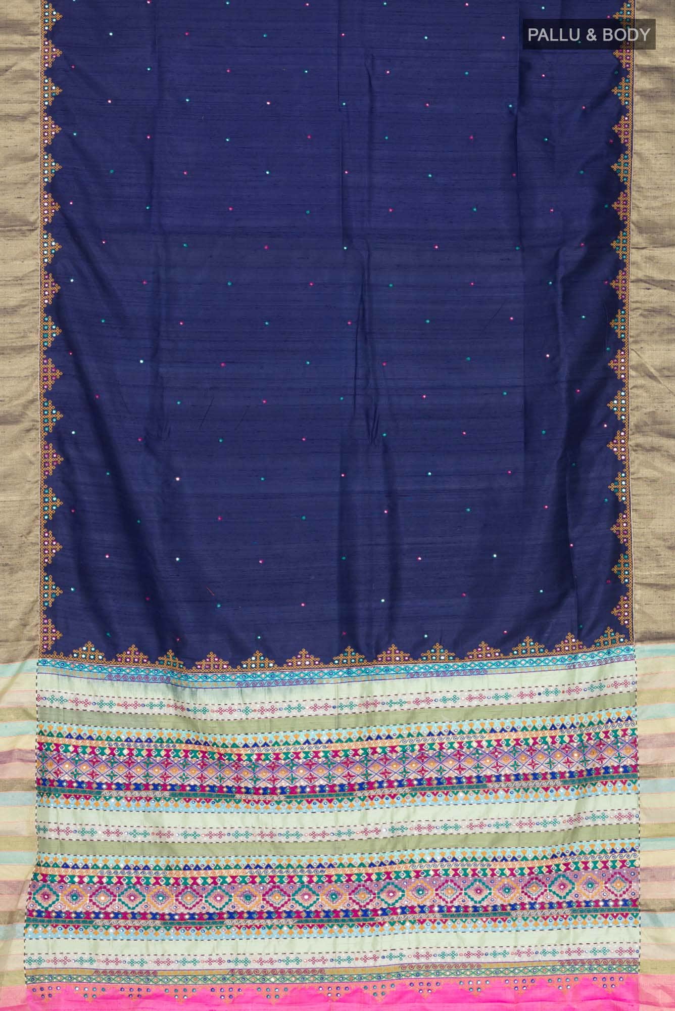 Navy Blue Raw Silk Saree