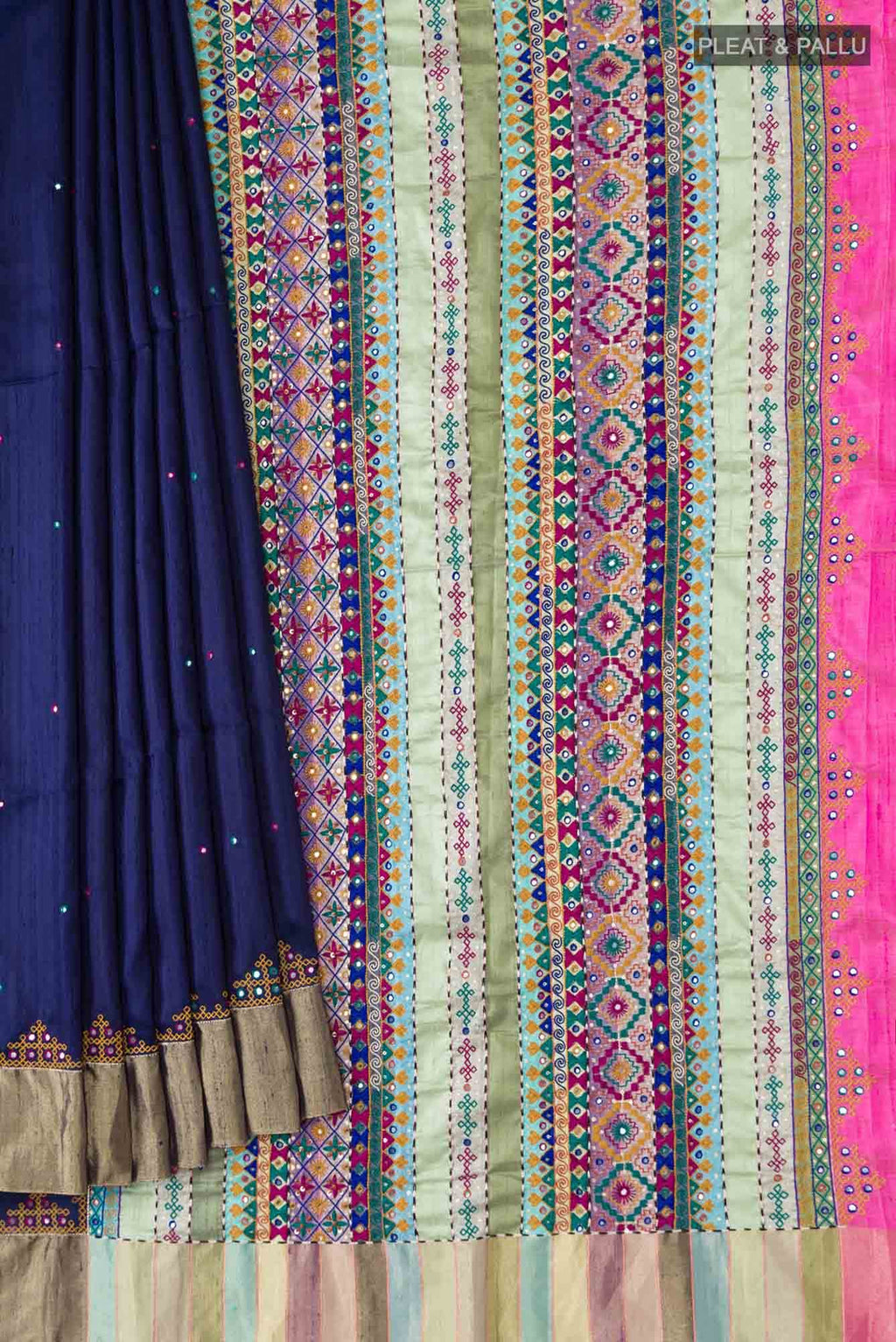 Navy Blue Raw Silk Saree