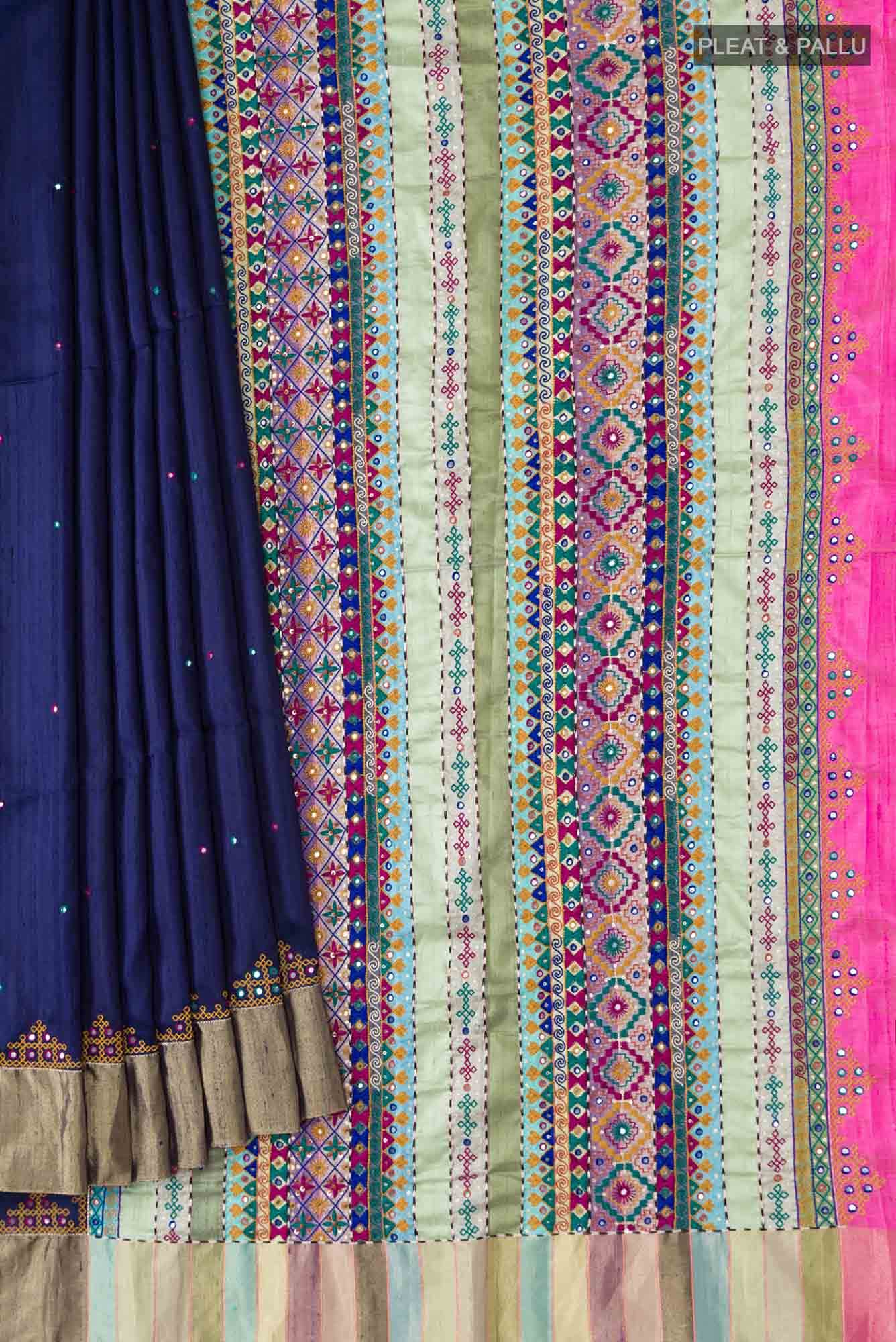 Navy Blue Raw Silk Saree