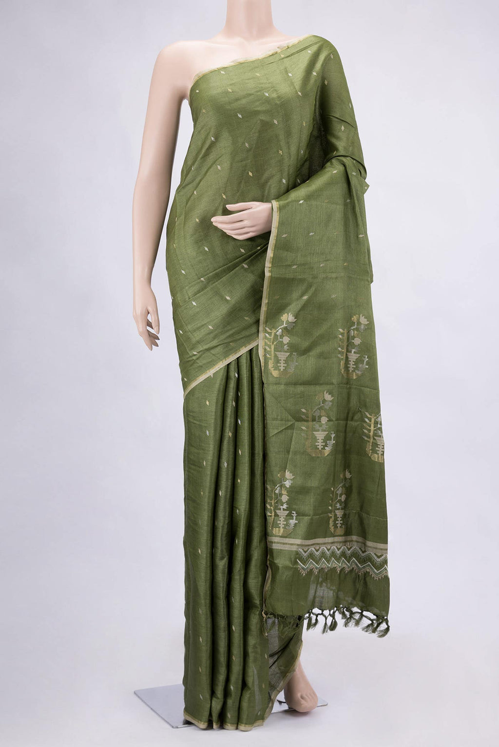 Green Dual Tone Tussar Silk Saree