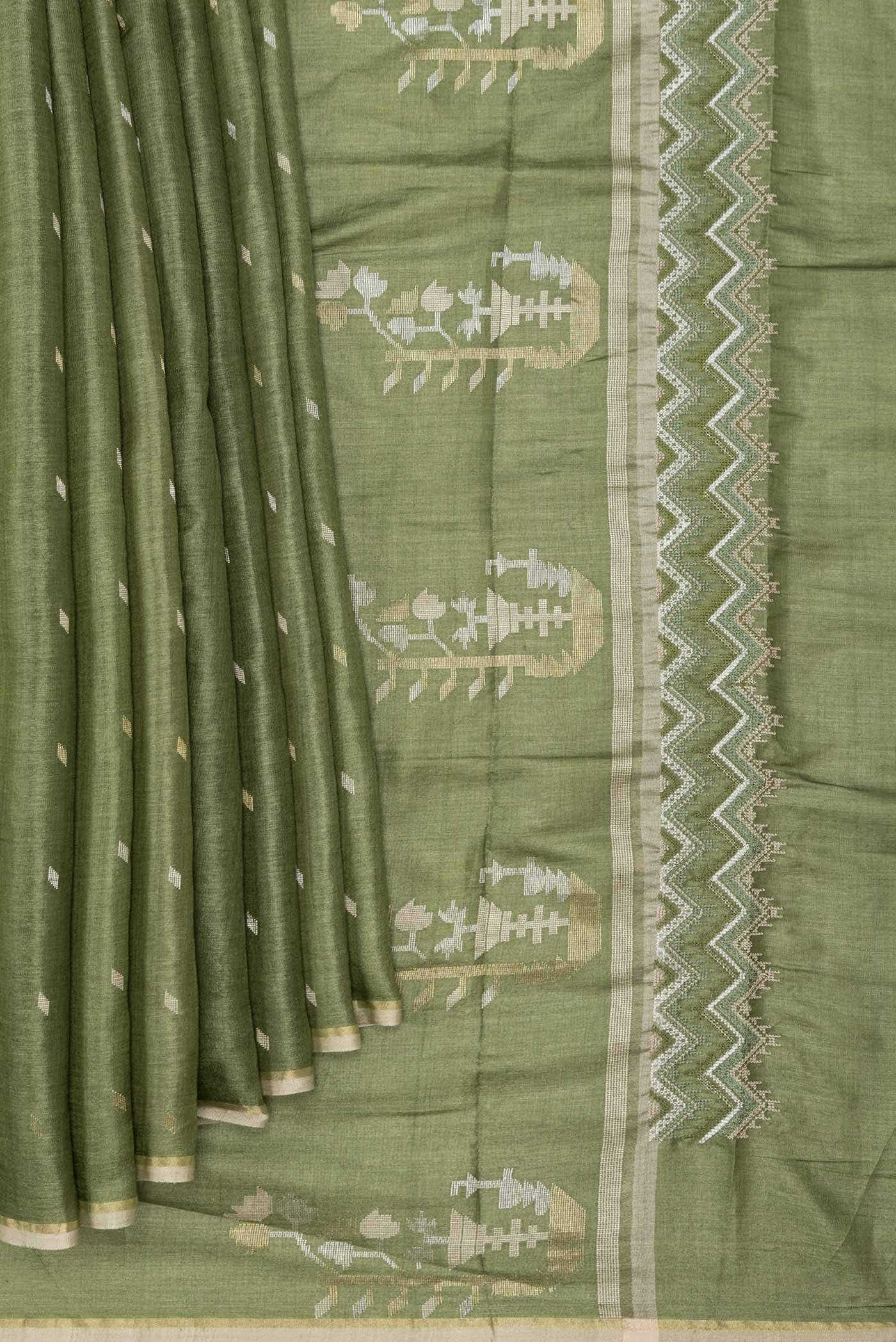 Green Dual Tone Tussar Silk Saree