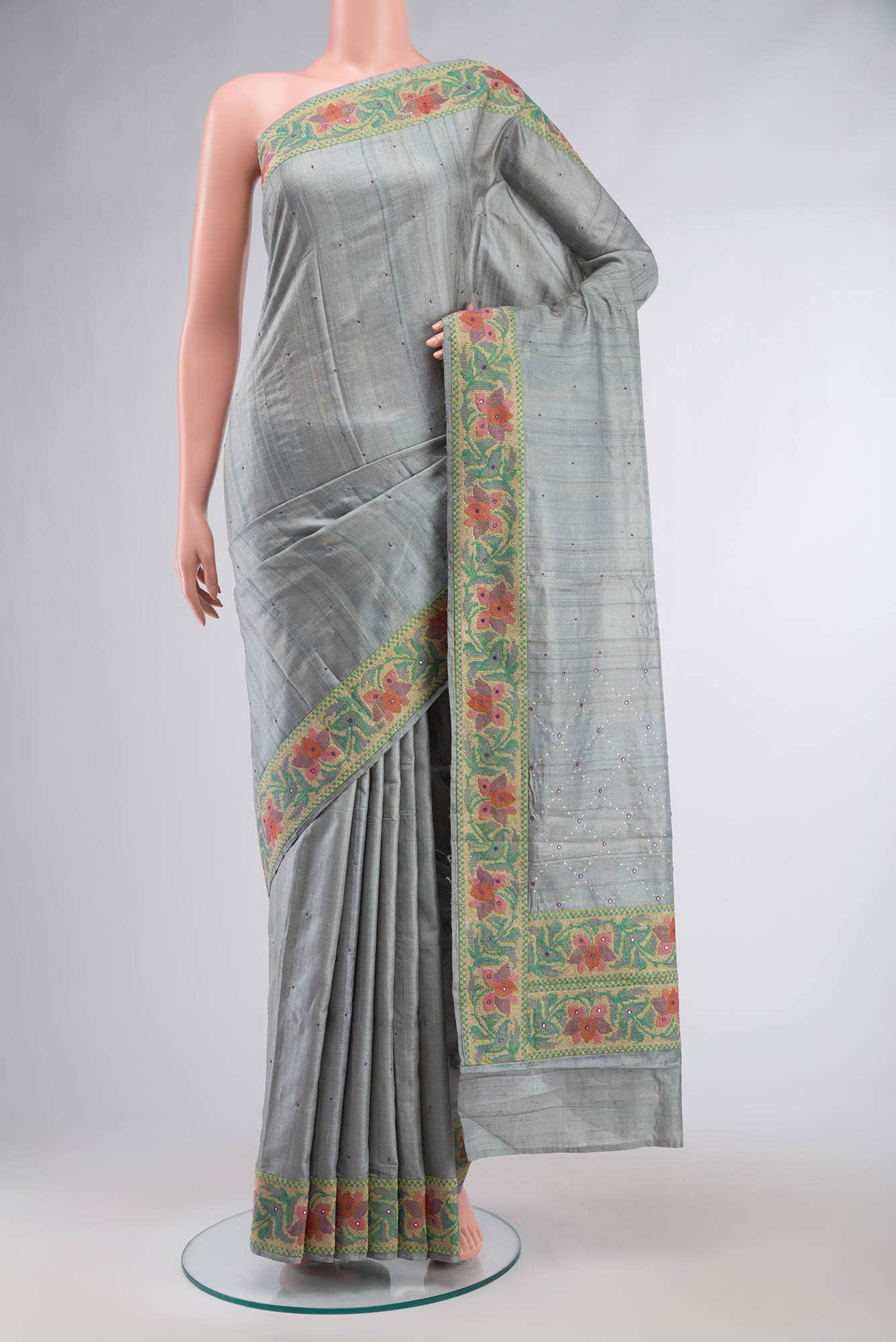 Blue Tussar Silk Saree