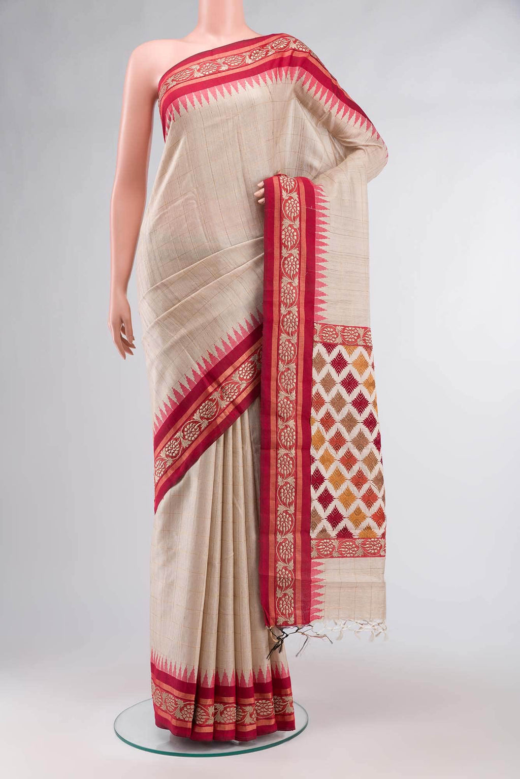 Beige Bhagalpuri Tussar Silk Saree