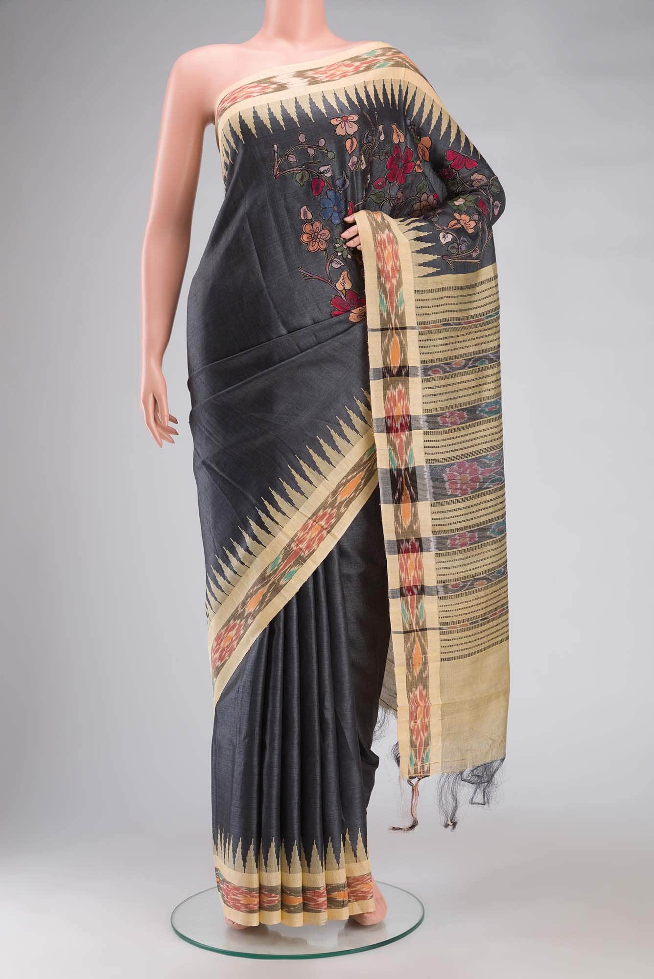 Grey Bhagalpuri Tussar Silk Saree