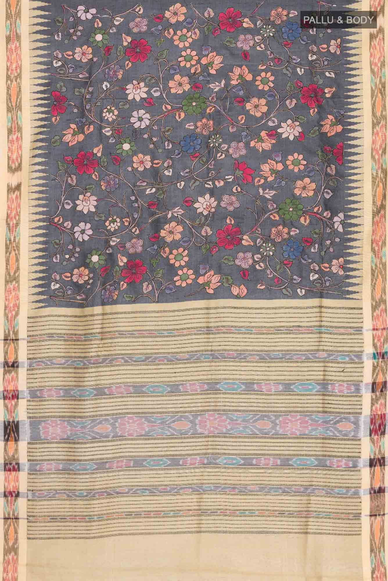 Grey Bhagalpuri Tussar Silk Saree