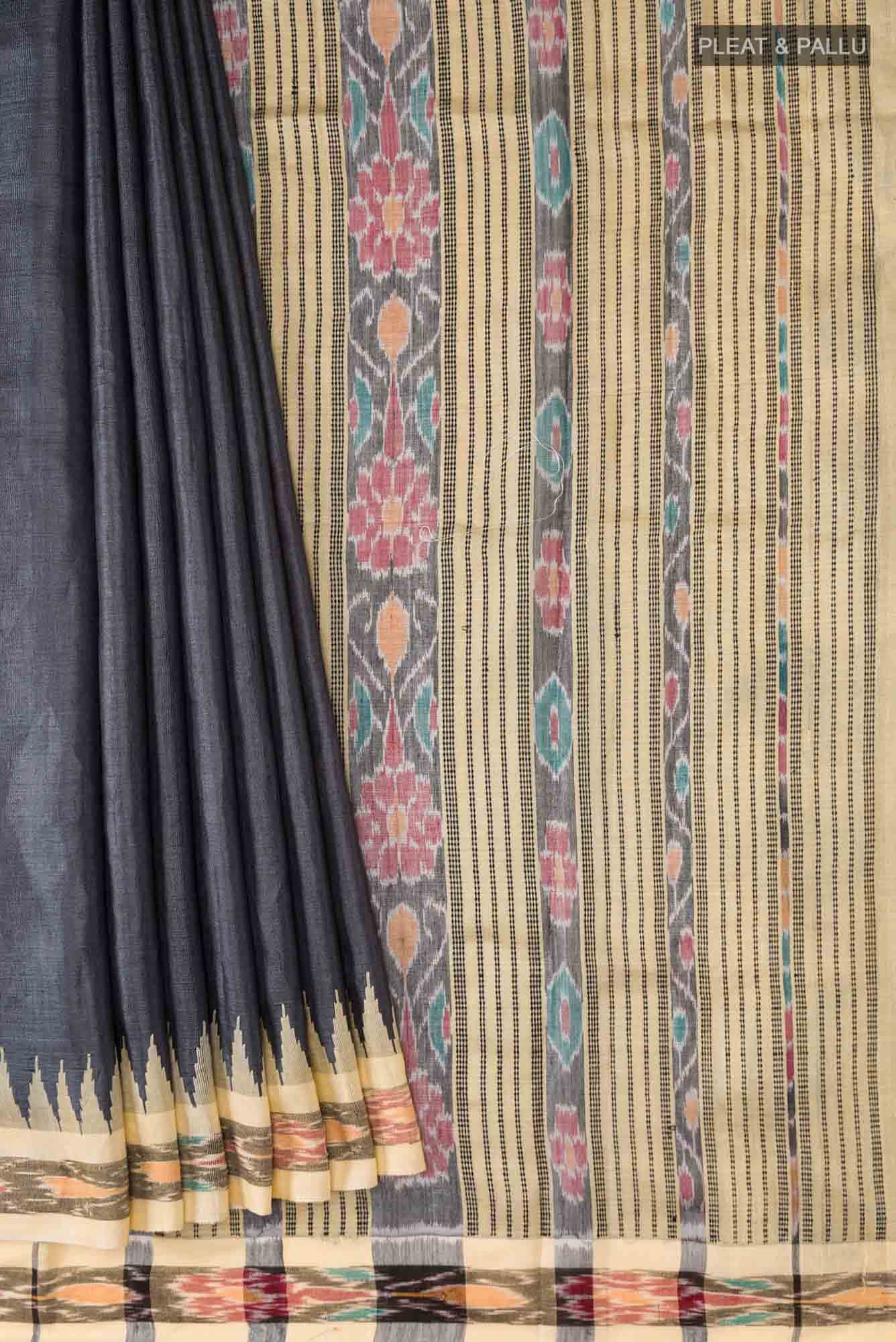 Grey Bhagalpuri Tussar Silk Saree