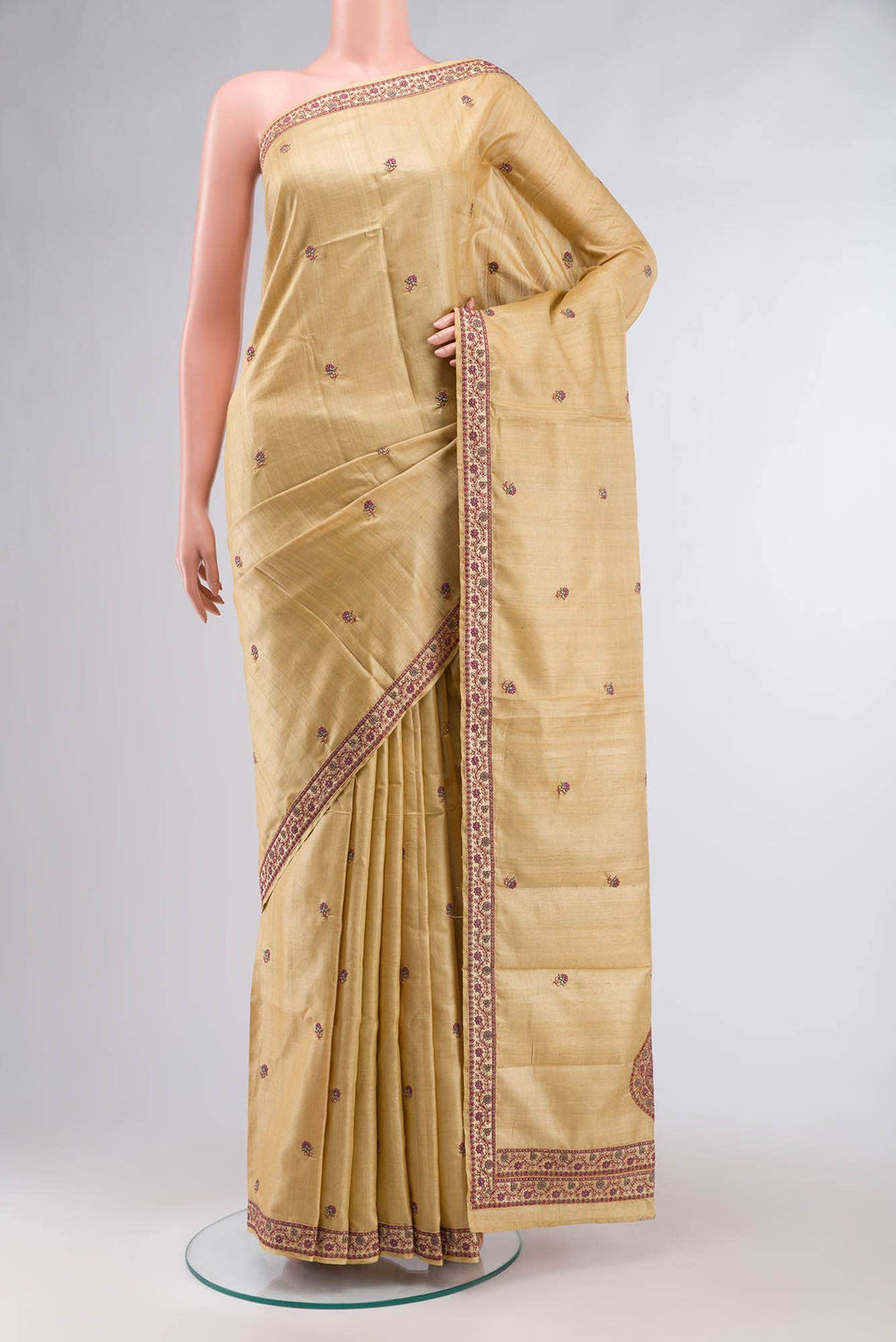 Beige Tussar Silk Saree