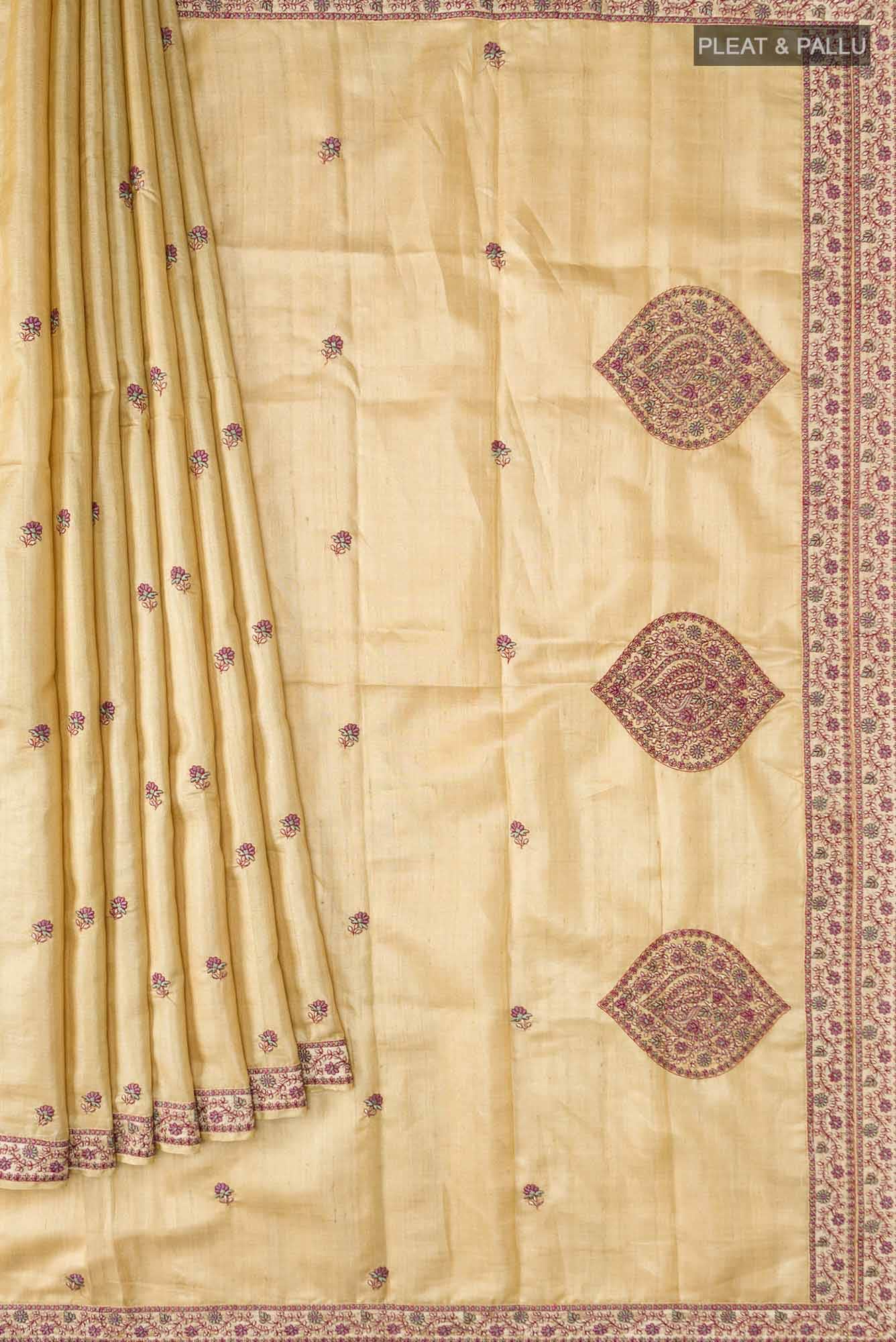 Beige Tussar Silk Saree