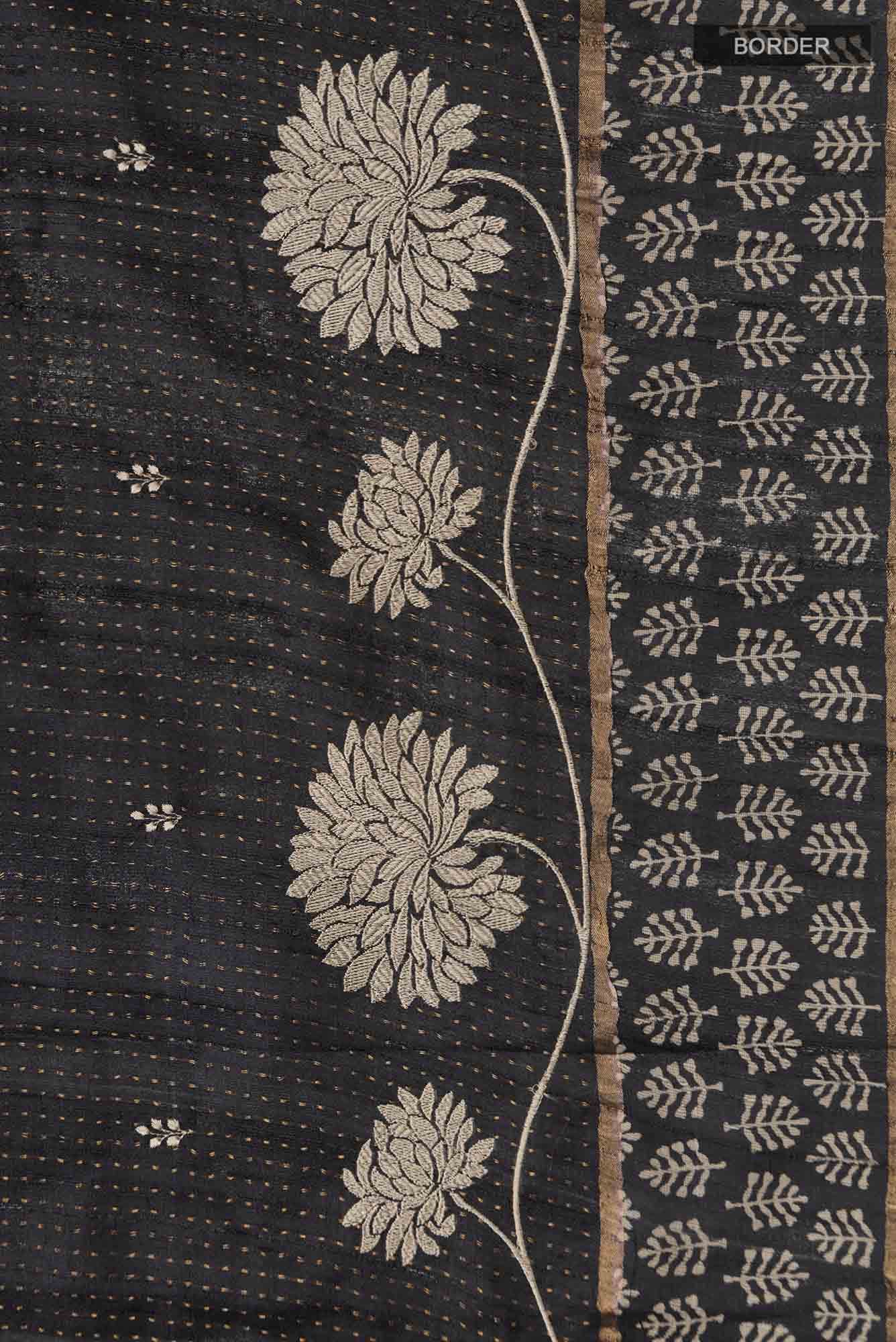 Black Bhagalpuri Tussar Silk Saree