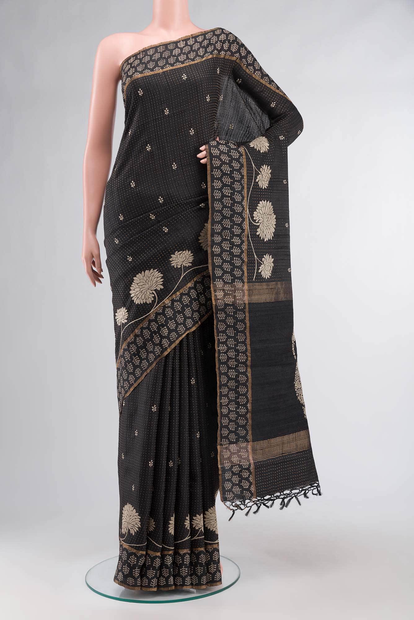 Black Bhagalpuri Tussar Silk Saree
